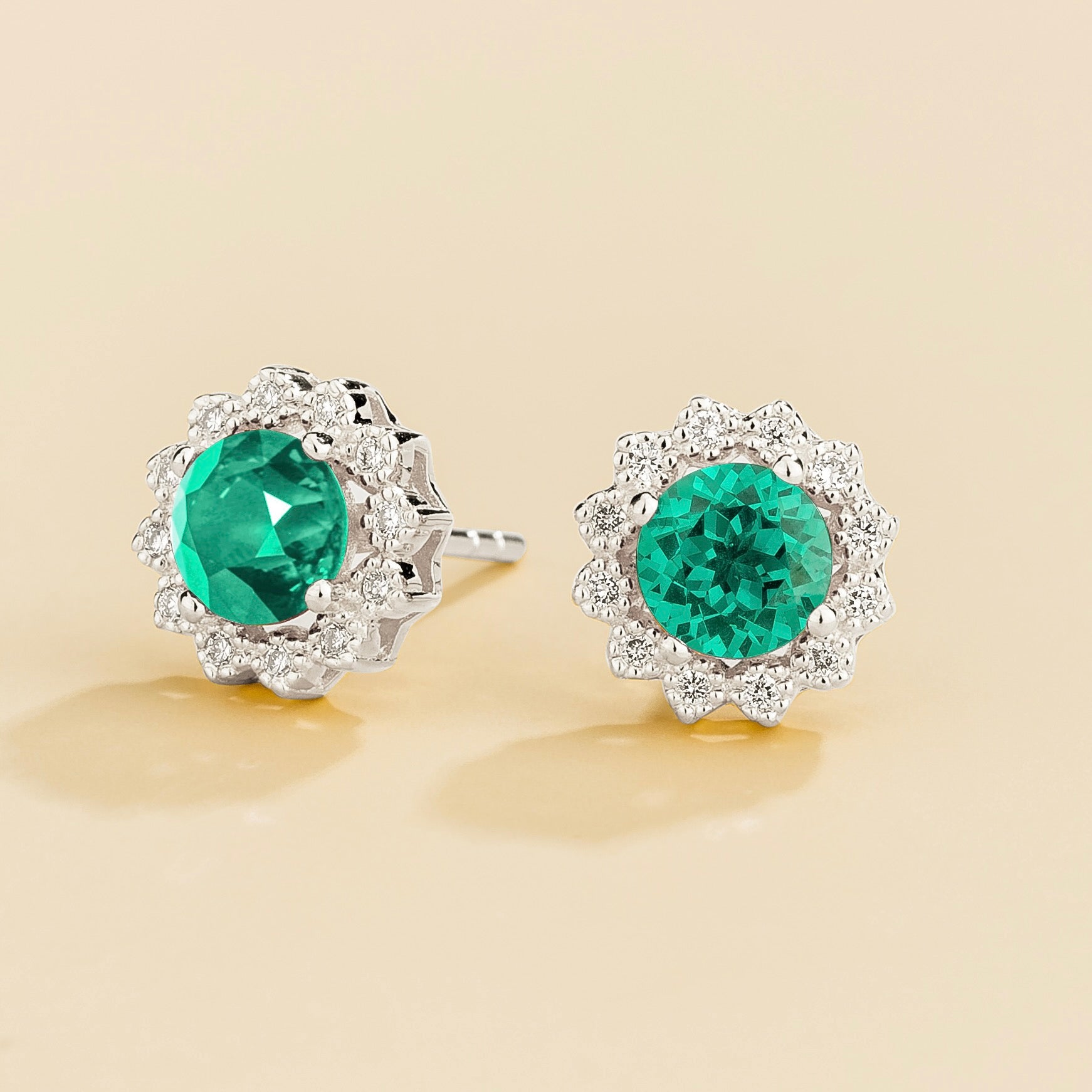 Solen Paraiba Round & Diamond Halo Stud Earrings in White Gold