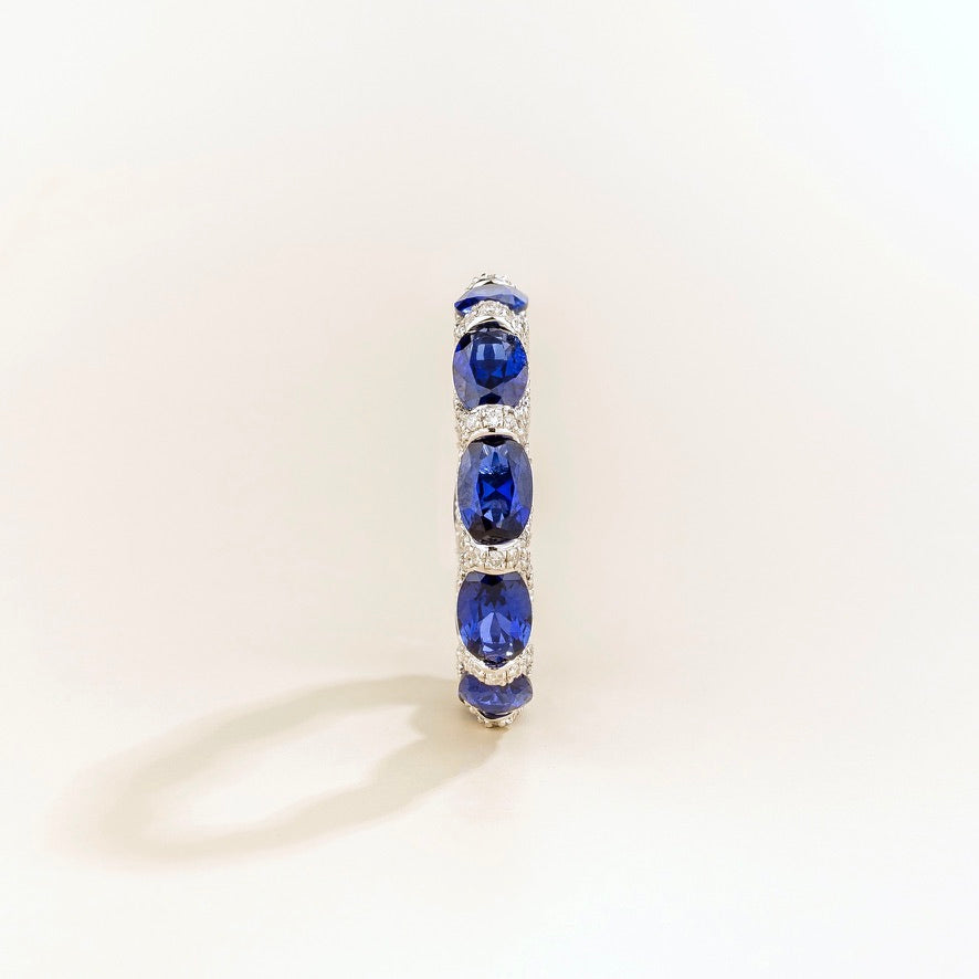 Muge Oval Blue Sapphire & Diamond Eternity Ring in White Gold
