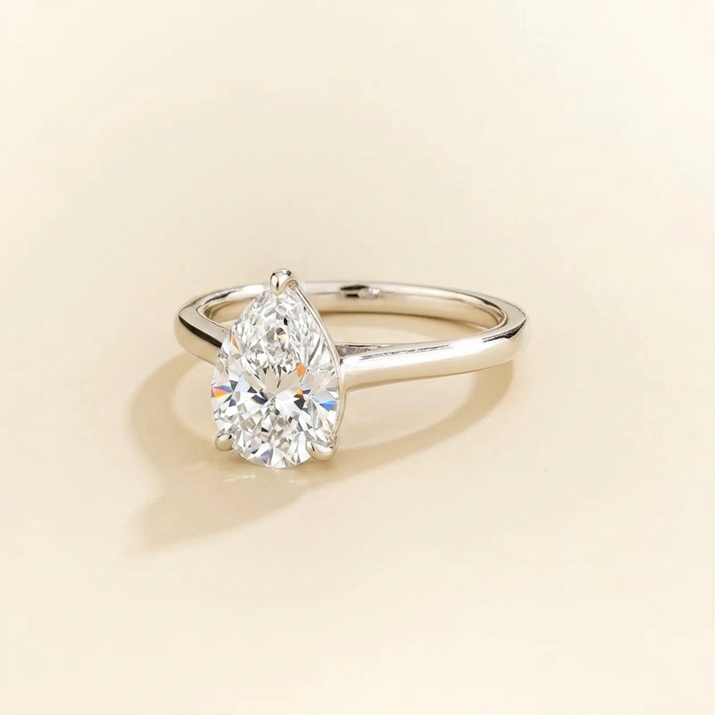 Pandal Pear Shape Diamond Cathedral Solitaire Ring in White Gold