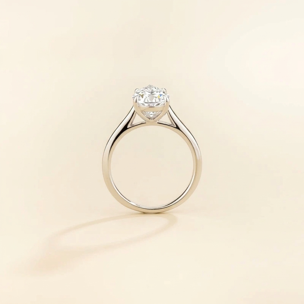 Pandal Pear Shape Diamond Cathedral Solitaire Ring in White Gold