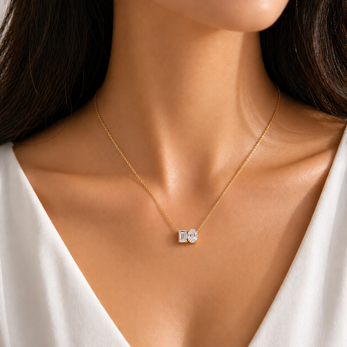 Buchon Diamond Two-Stone Pendant Necklace in Gold