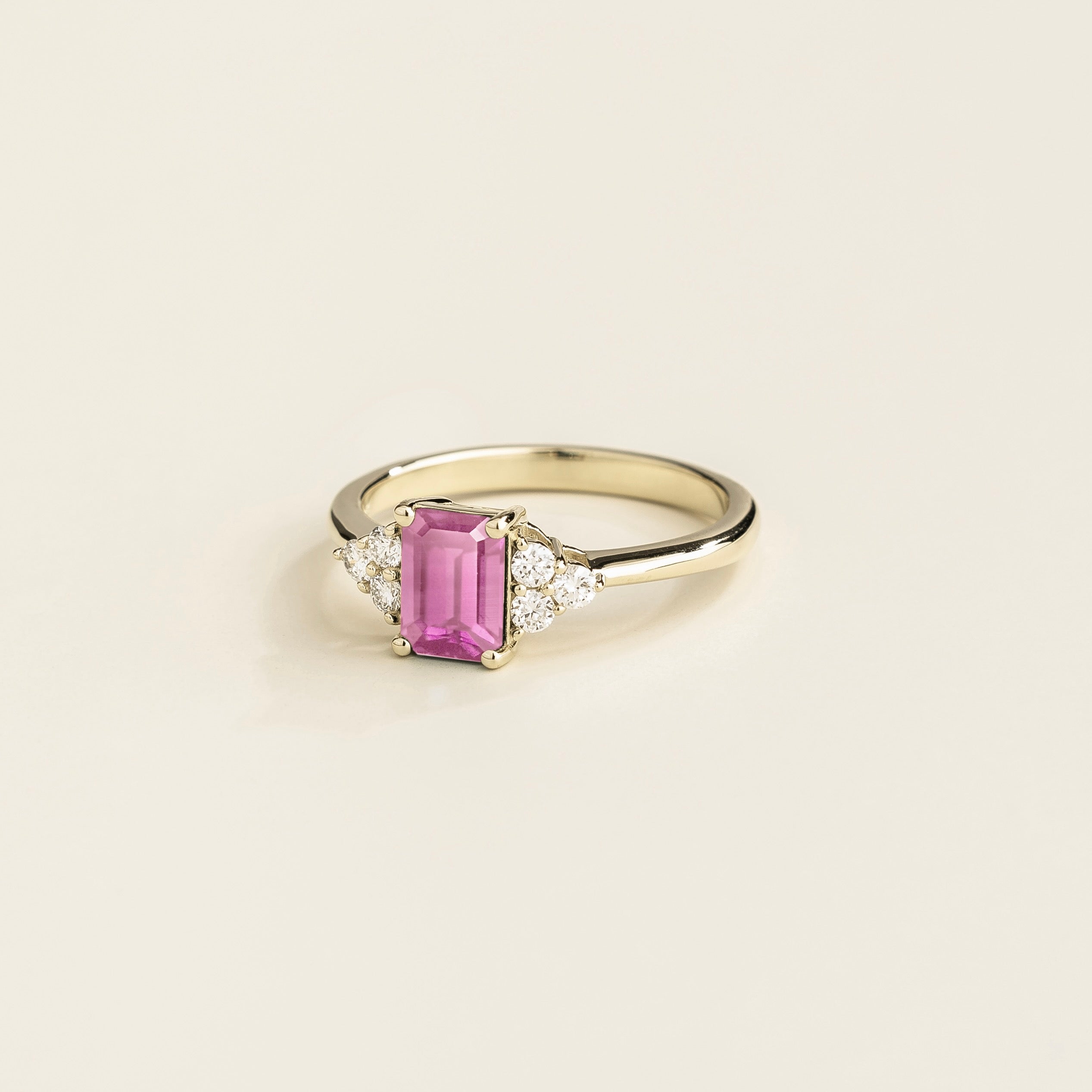 Chateau Pink Sapphire Emerald-Cut & Diamond Ring in White Gold