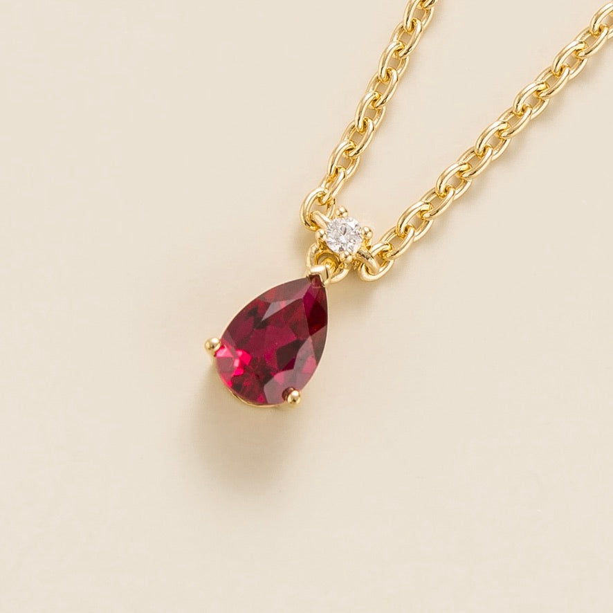 Pisa Ruby & Diamond Pear Drop Pendant Necklace In Gold - Small