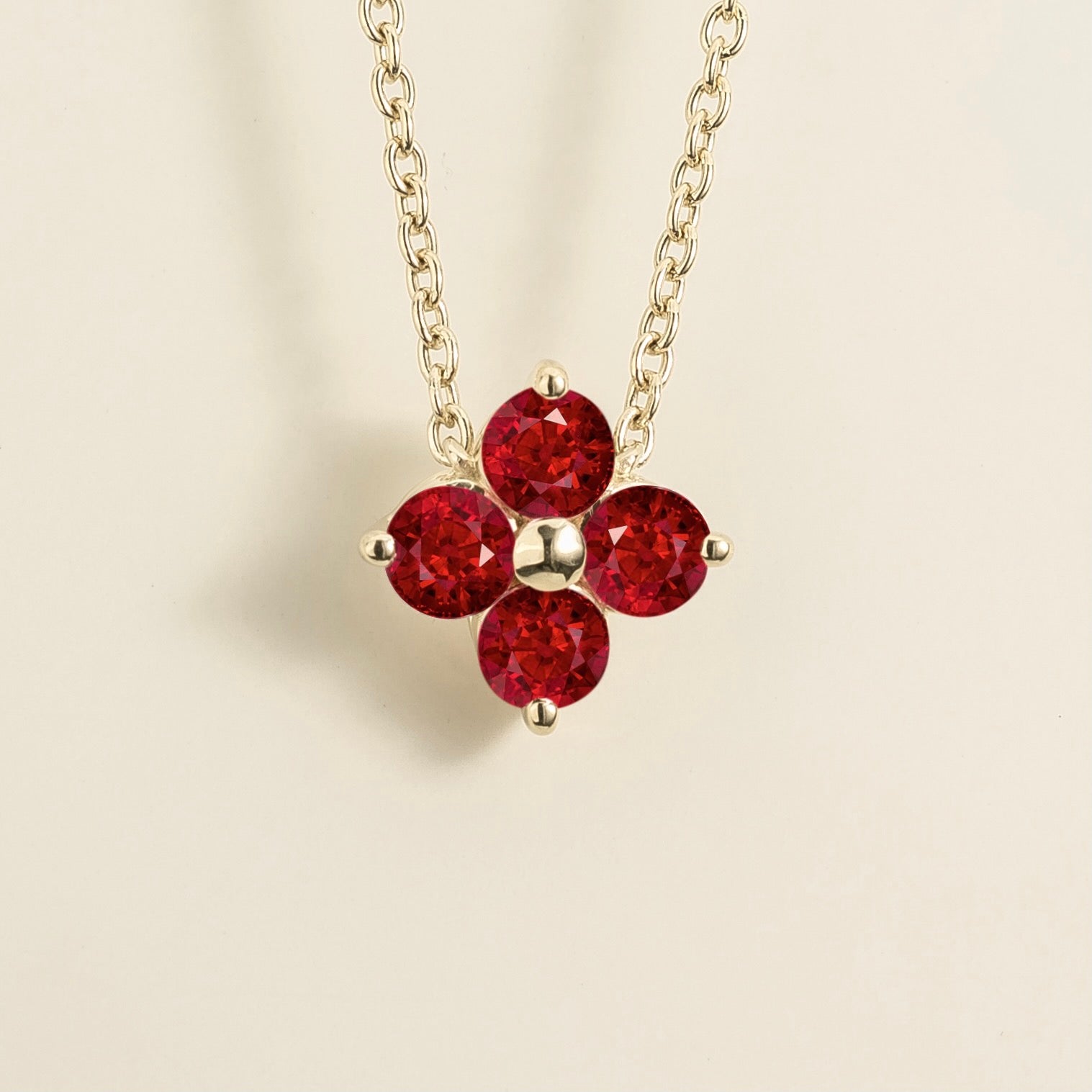 Clover Ruby Necklace In White Gold