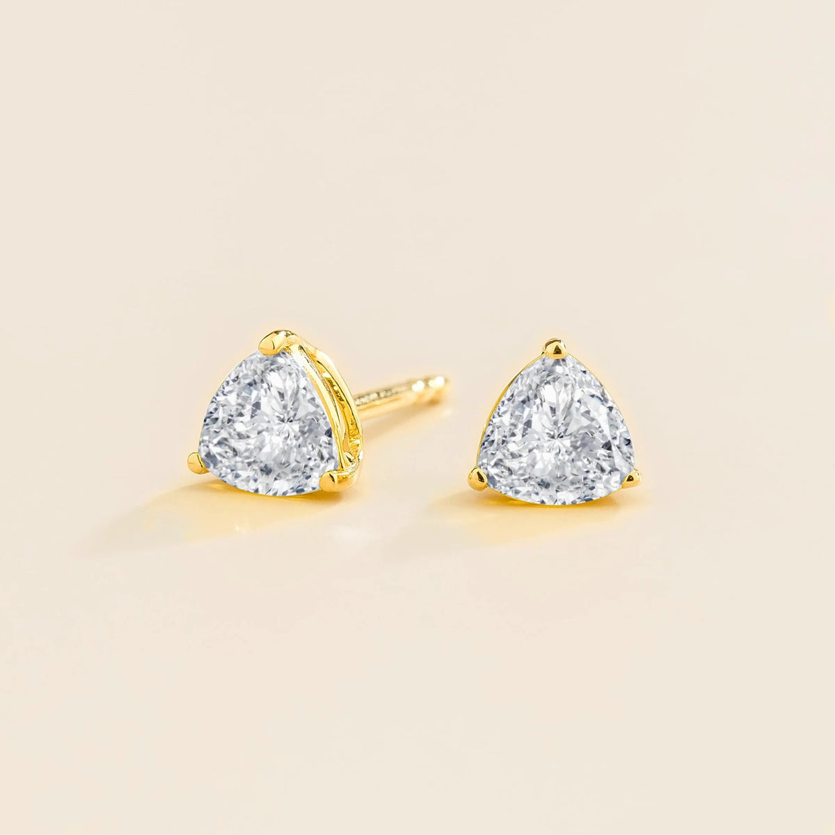 Trillion Diamond Solitaire Stud Earrings in Gold – angle view