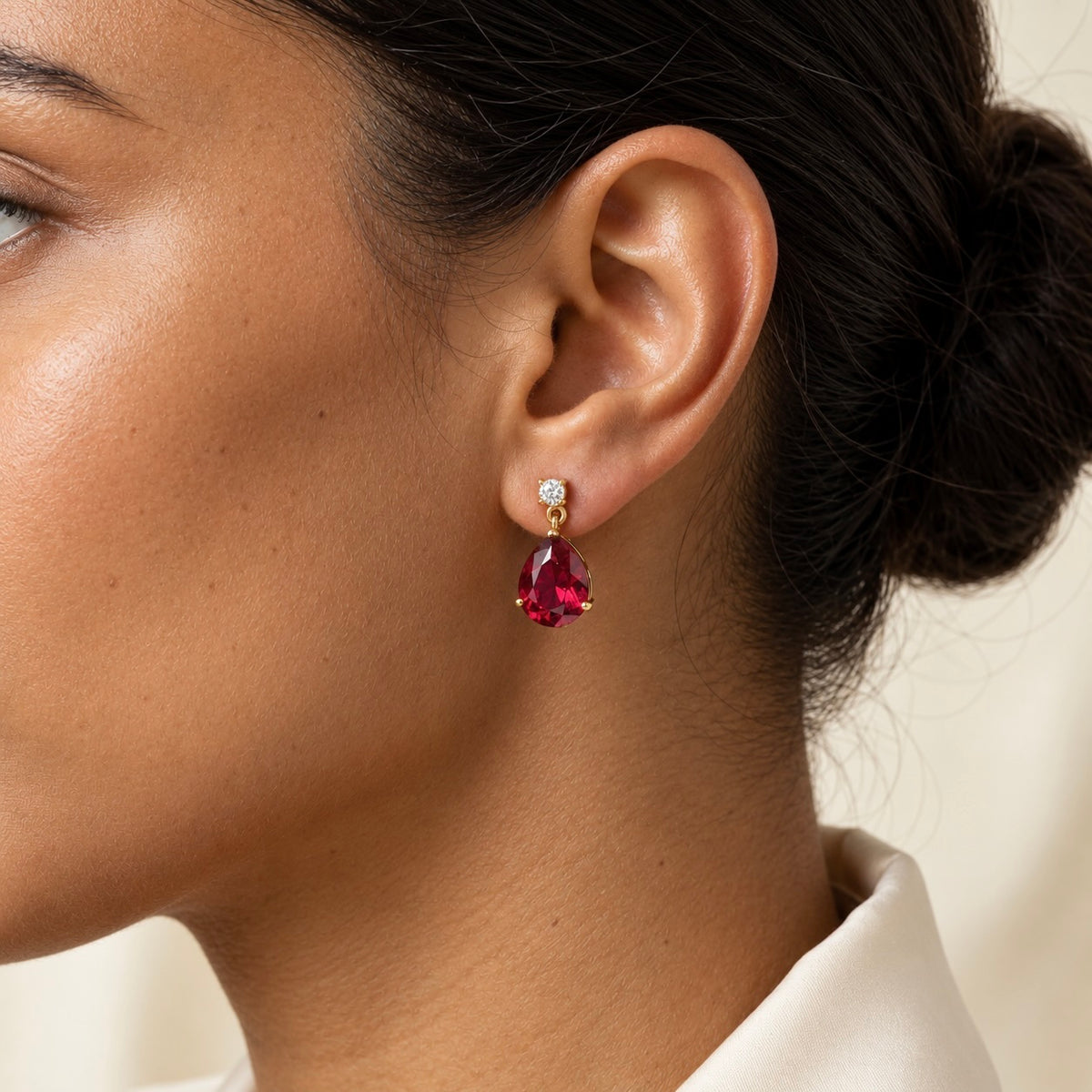 Pisa Ruby & Diamond Pear Drop Earrings in Gold – Medium