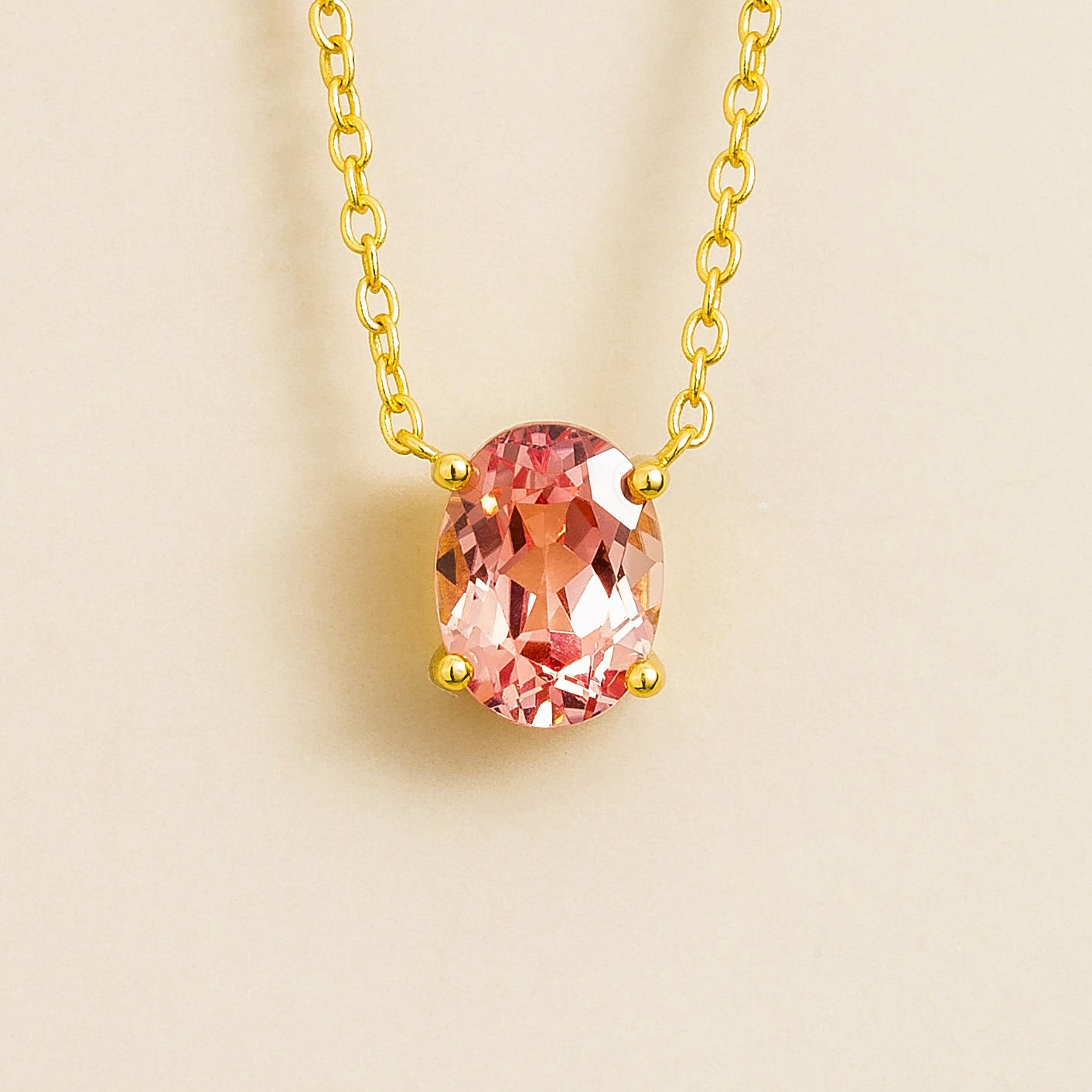 Ovo Padparadscha Sapphire Oval Solitaire Pendant Necklace in Gold