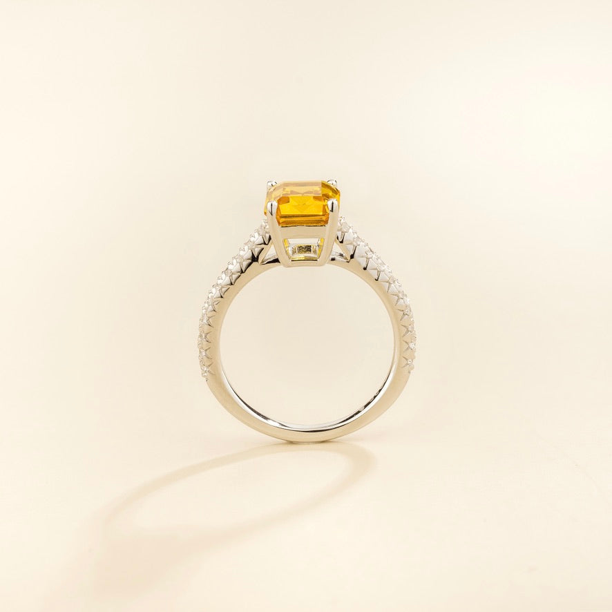 Soli Yellow Sapphire Emerald-Cut Pavé Ring in White Gold