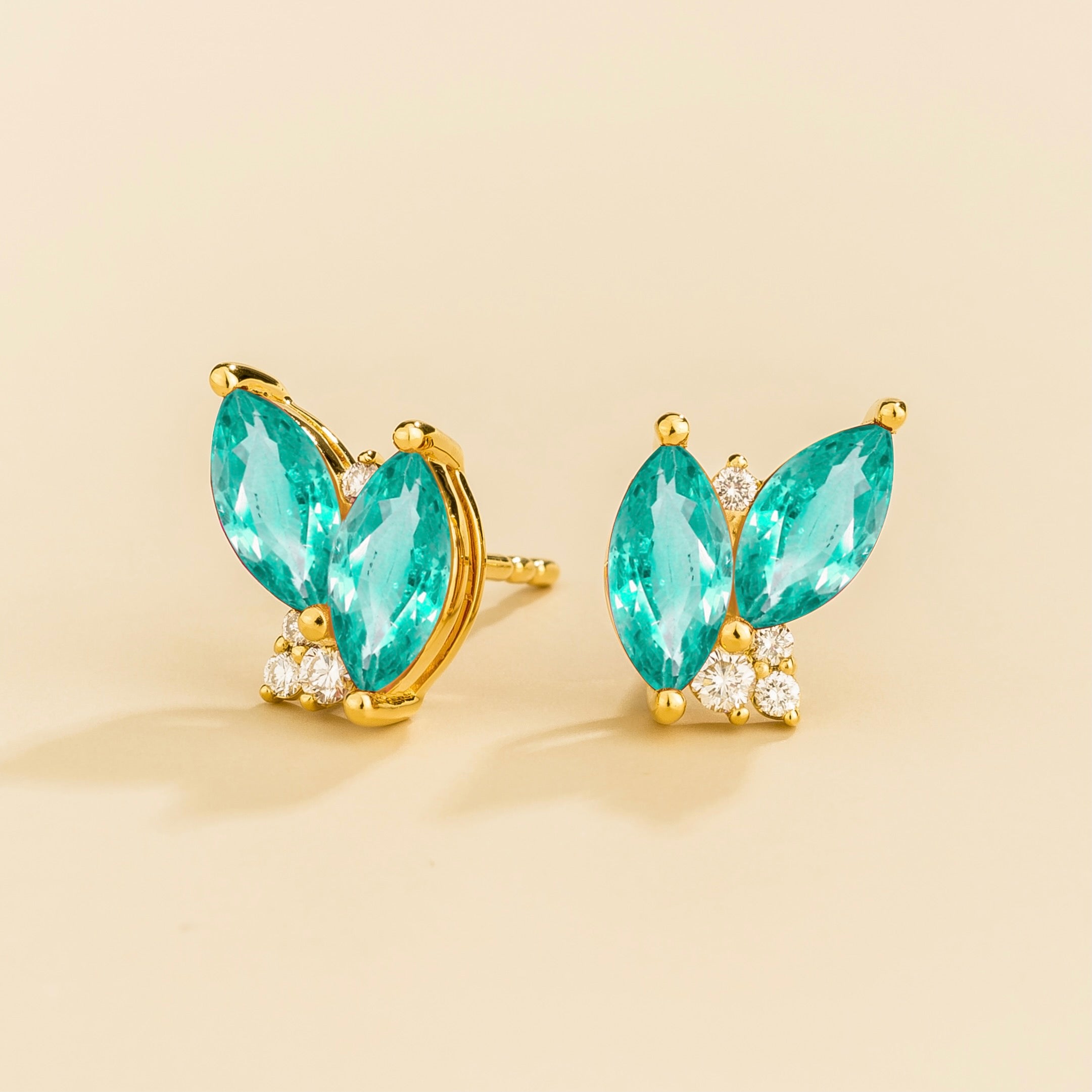 Vento Marquise Paraiba & Diamond Cluster Stud Earrings in Gold