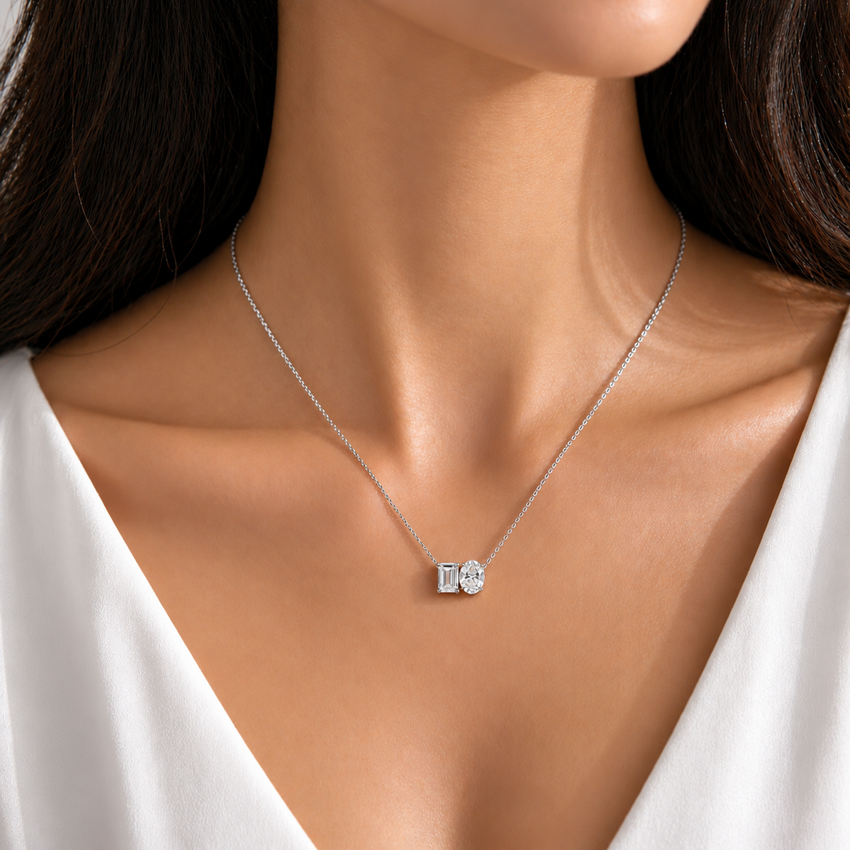 Buchon Diamond Two-Stone Pendant Necklace in White Gold
