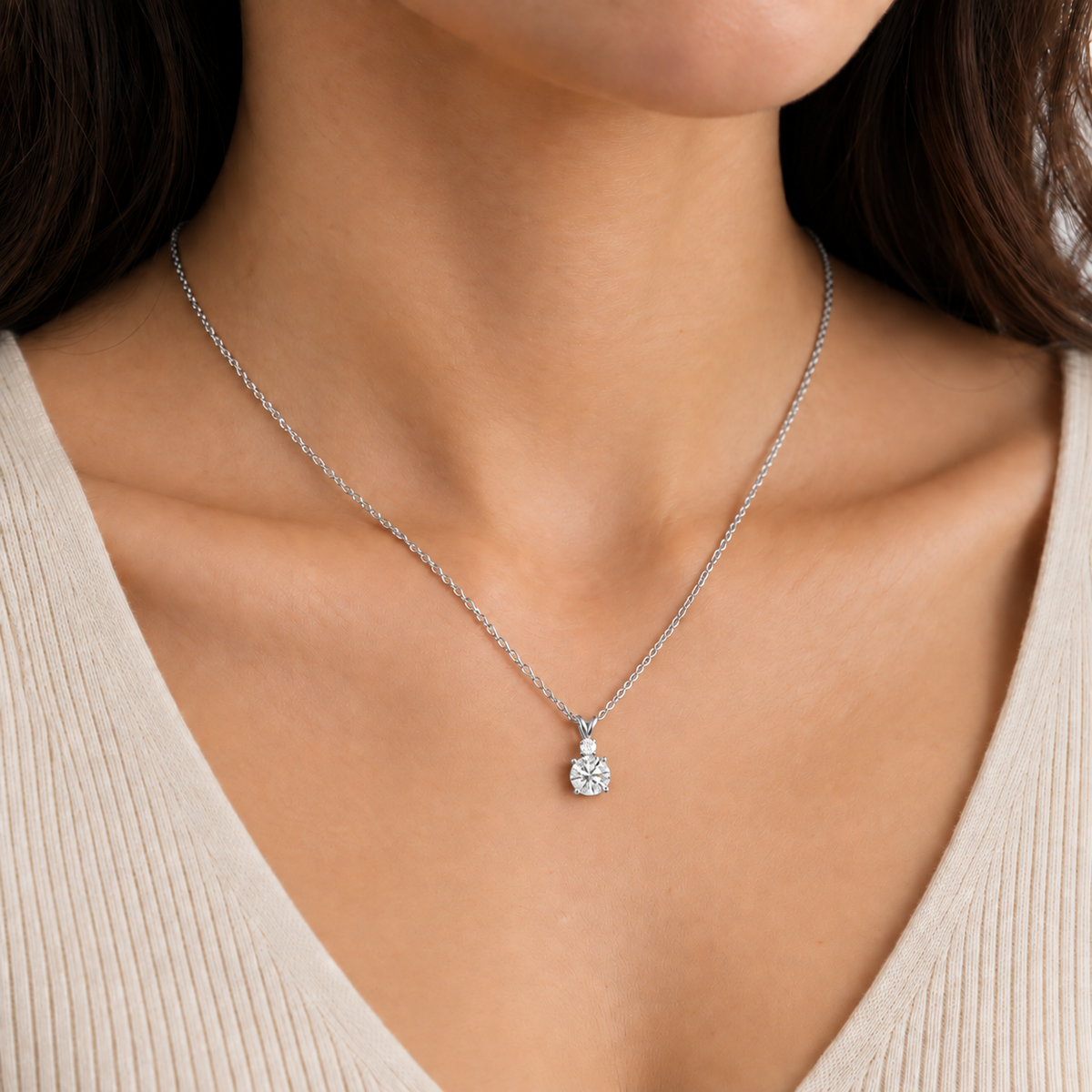 Joie Round Diamond Drop Pendant Necklace in White Gold
