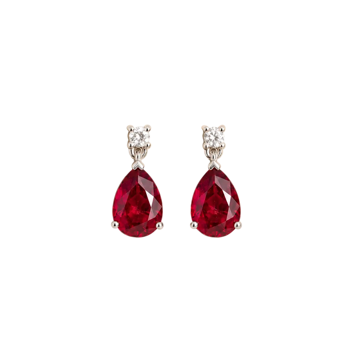 Pisa Ruby & Diamond Pear Drop Earrings in White Gold
