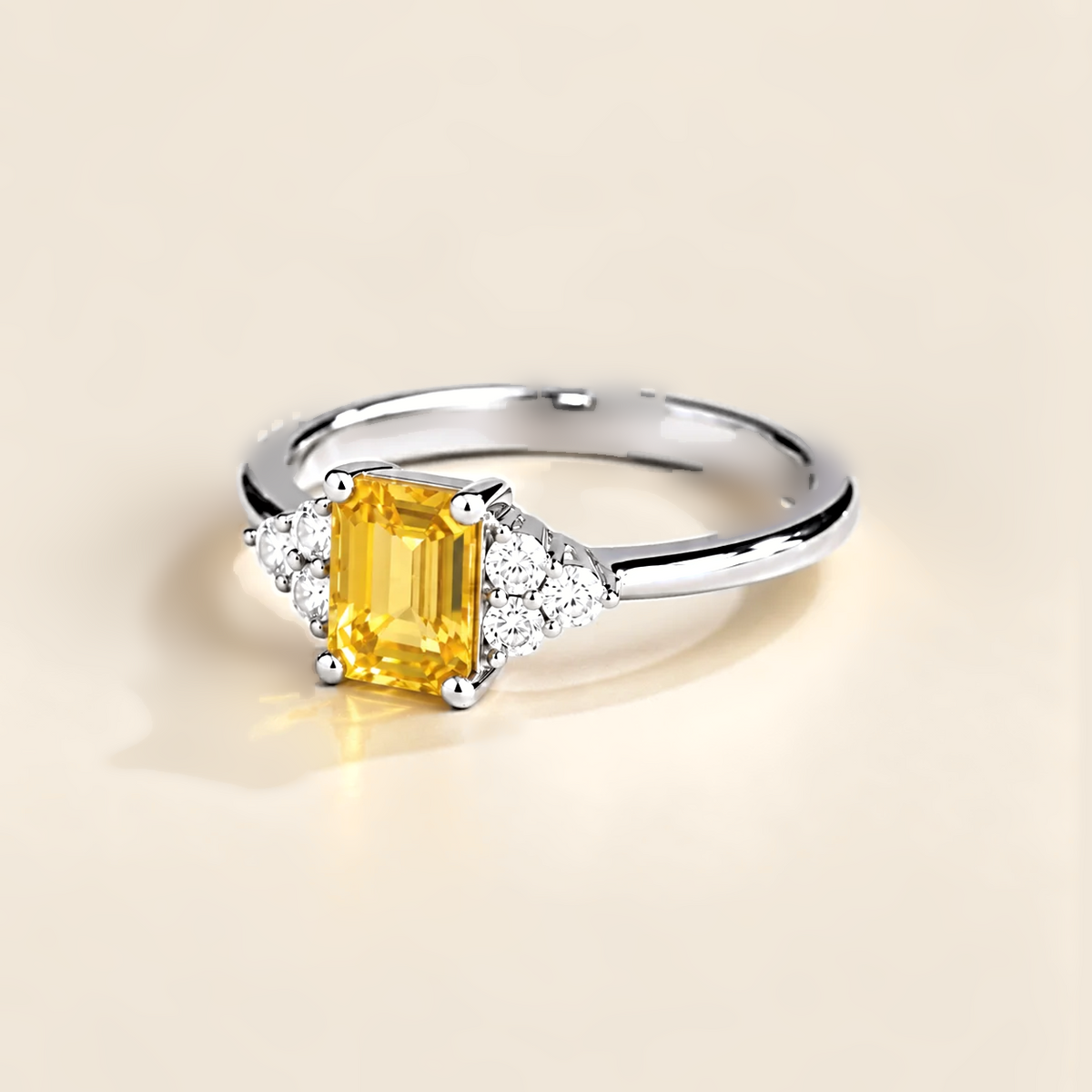 Chateau Yellow Sapphire Emerald-Cut & Diamond Ring in White Gold