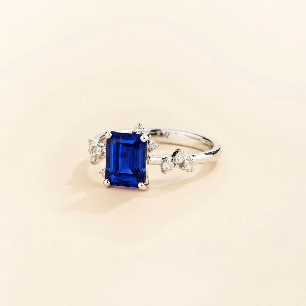 Frost Emerald-Cut Blue Sapphire & Diamond Ring in White Gold