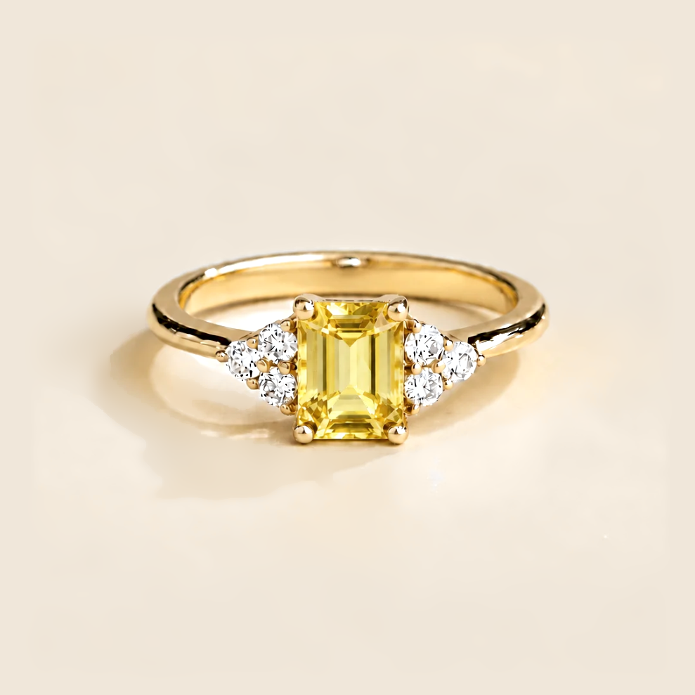Chateau yellow sapphire emerald-cut & diamond ring in gold