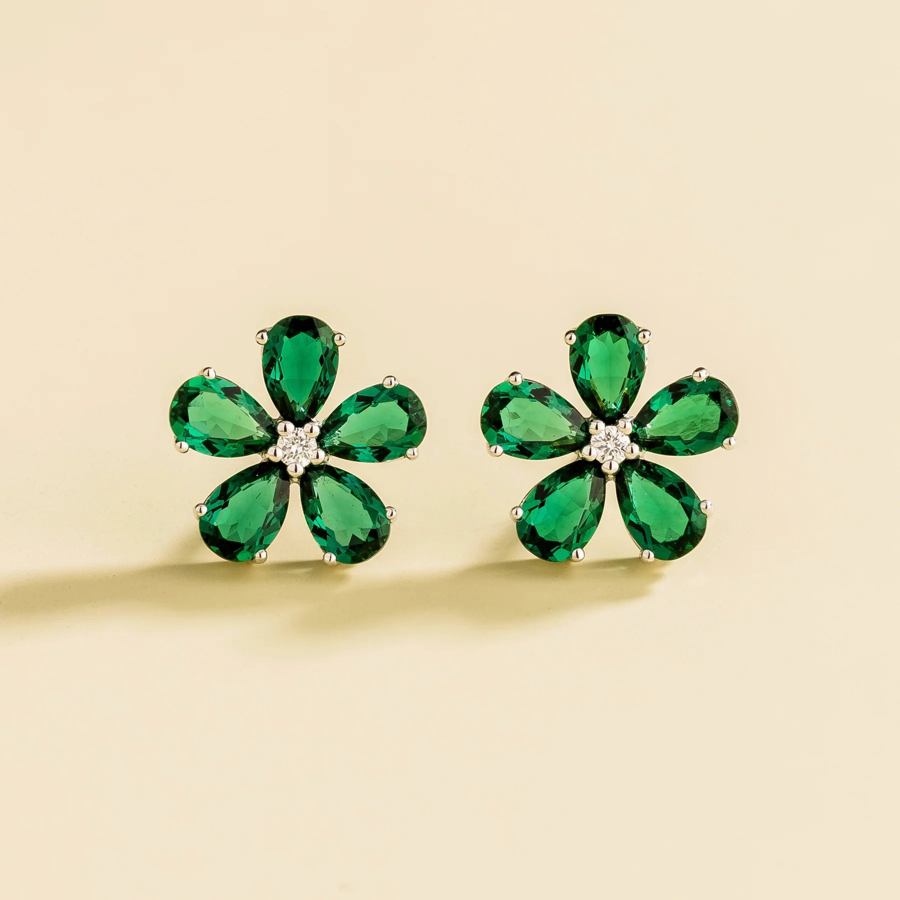 Emerald Earrings Juvetti Jewellery London UK Florea White Gold Earrings Emerald and Diamond