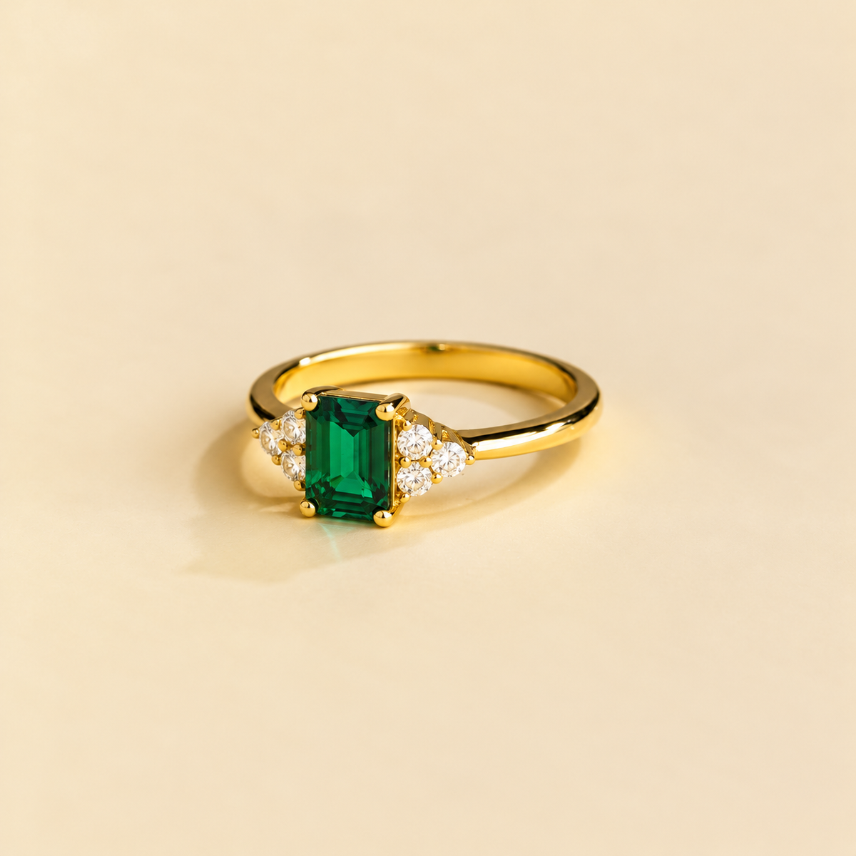 Emerald-Cut Emerald & Diamond Ring in Gold