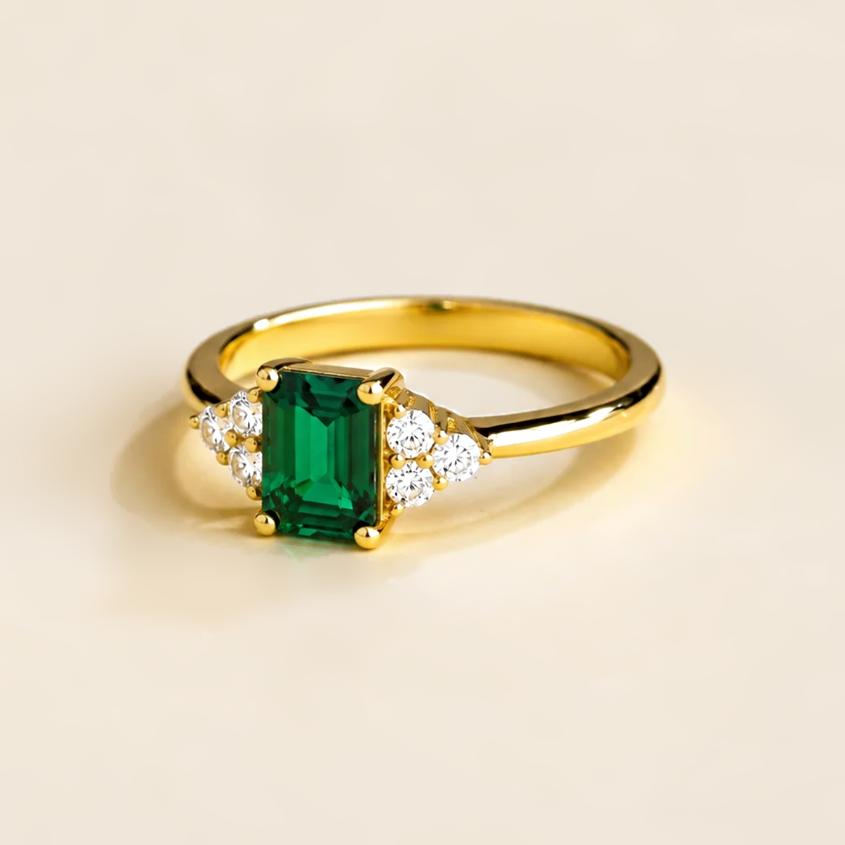 Emerald-Cut Emerald & Diamond Ring in Gold