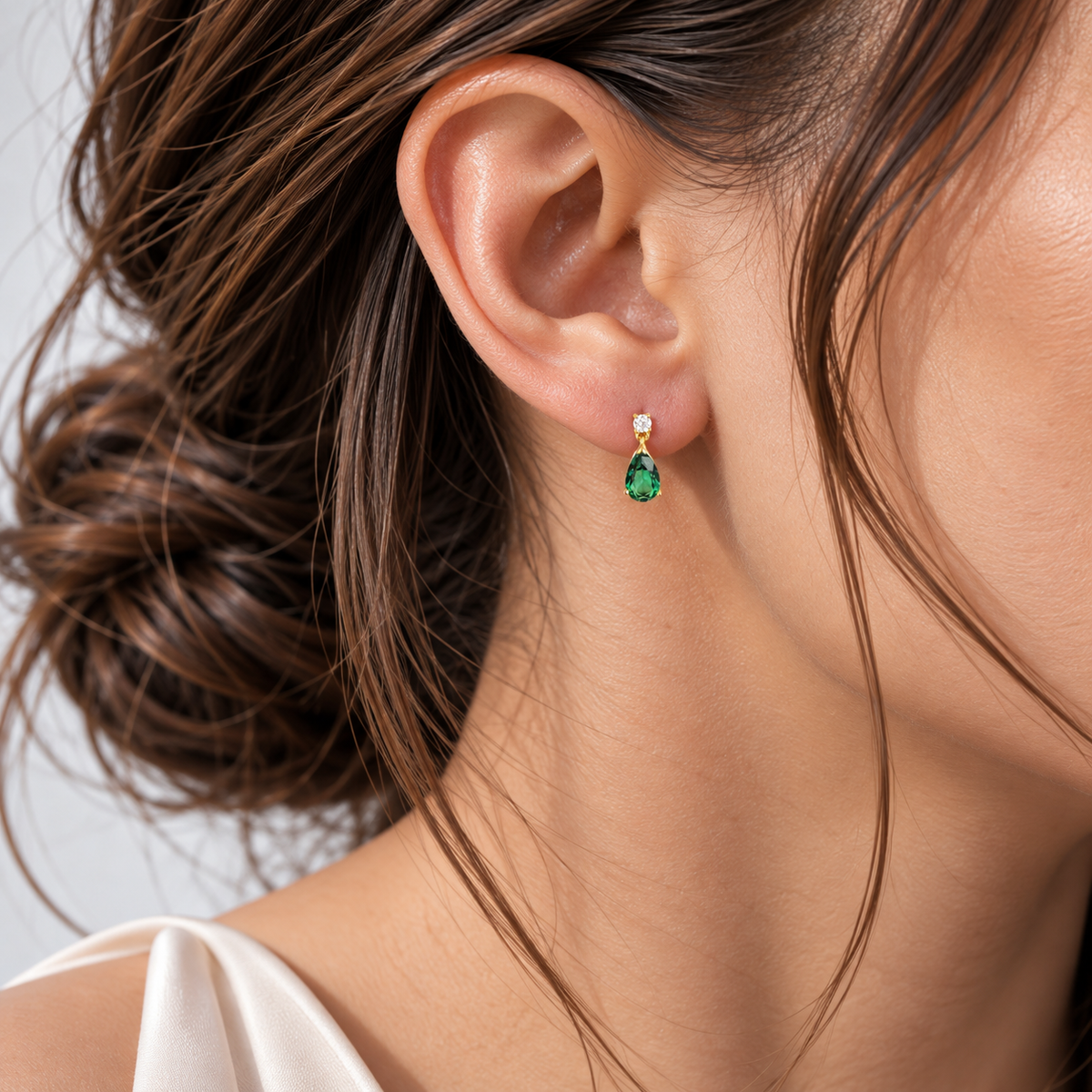 Pisa Emerald & Diamond Pear Drop Earrings in Gold