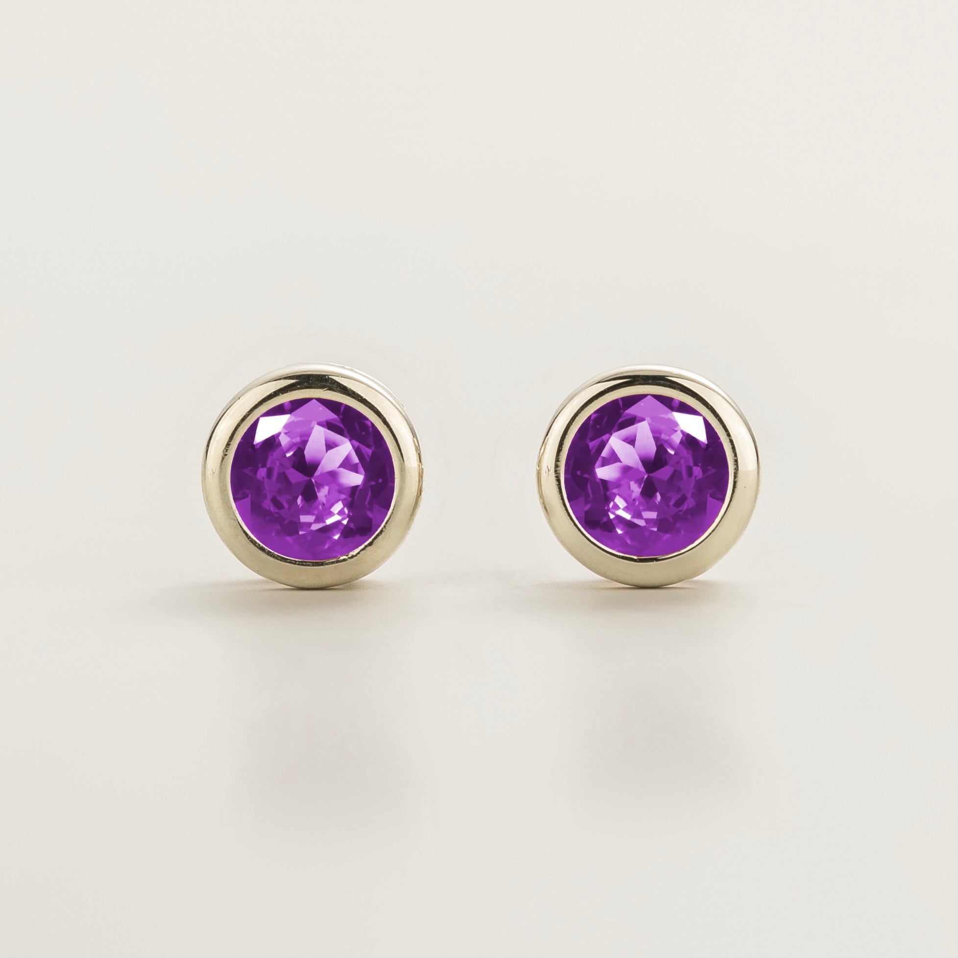 Margo Purple Sapphire Round Bazel Set White Gold Earrings