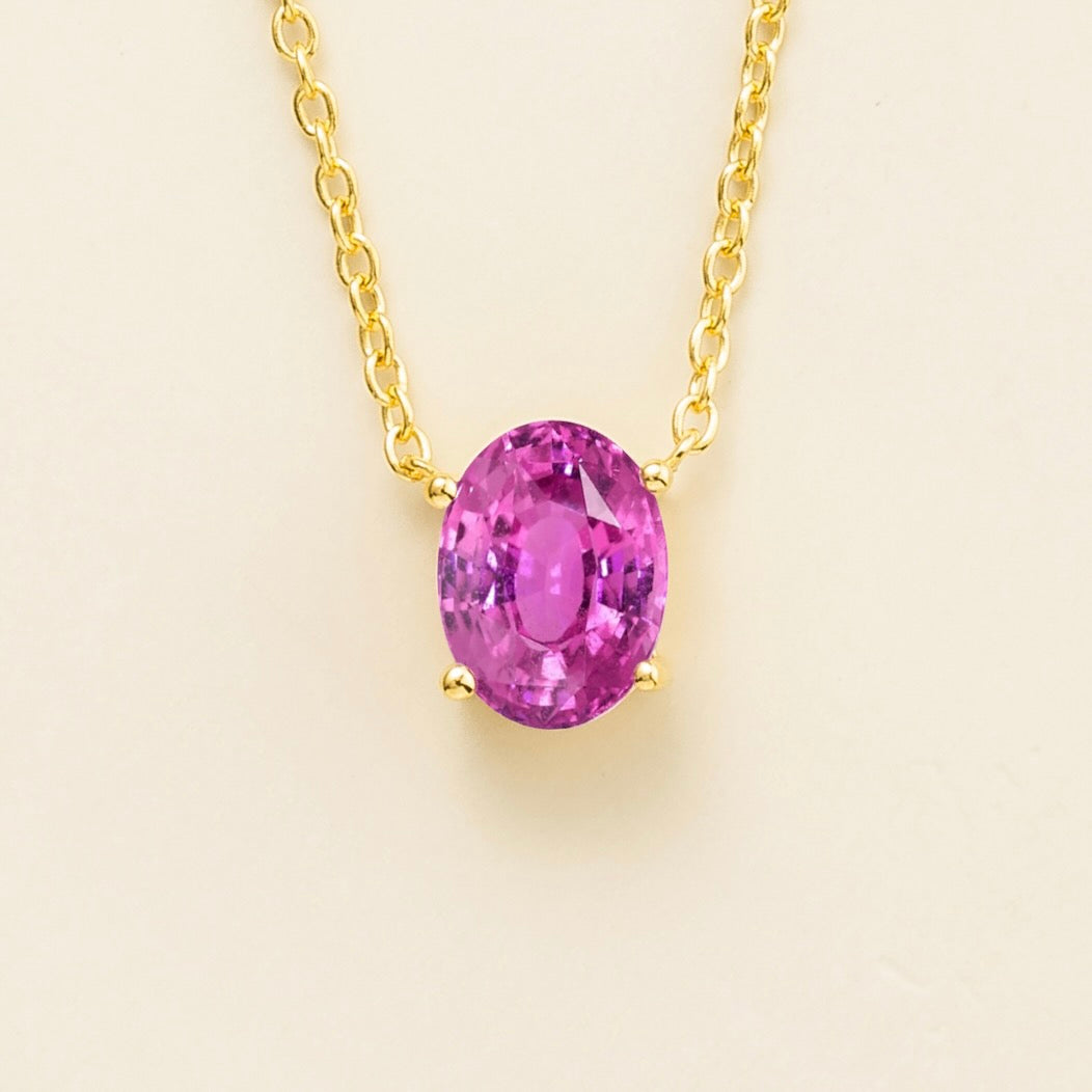 Ovo Vivid Pink Sapphire Oval Solitaire Pendant Necklace in Gold