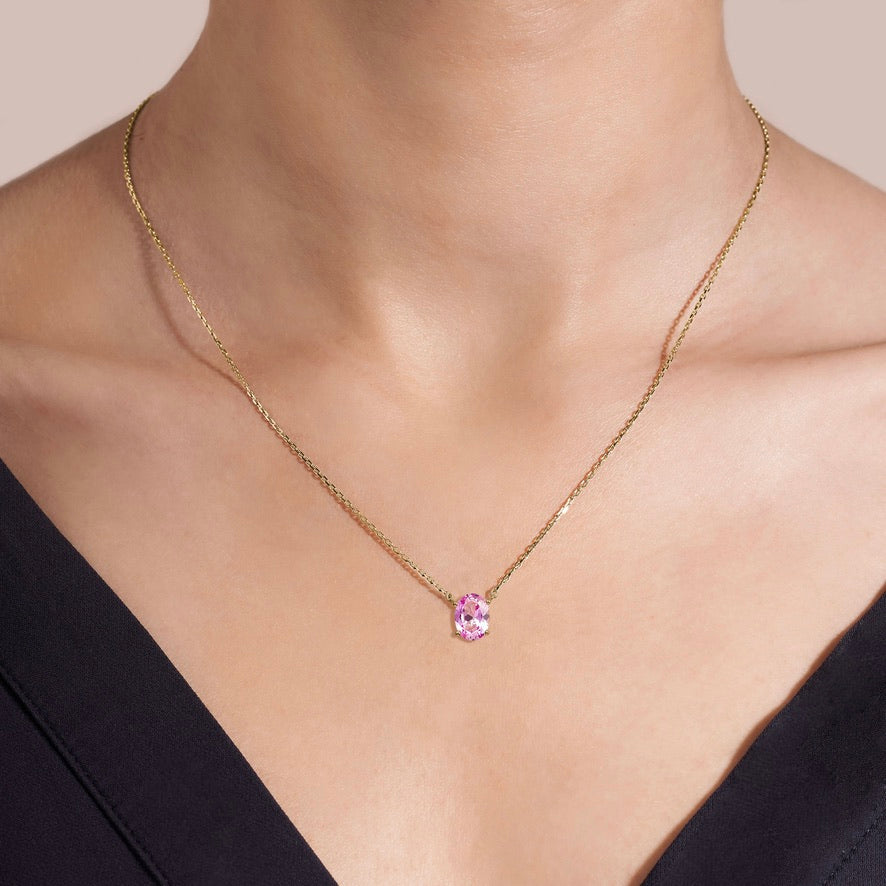 Ovo Purple Sapphire Oval Solitaire Pendant Necklace in White Gold
