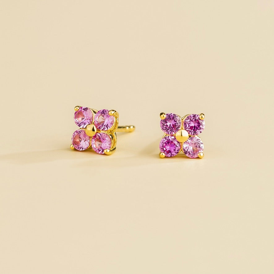Clover Pink Sapphire Earrings In Gold