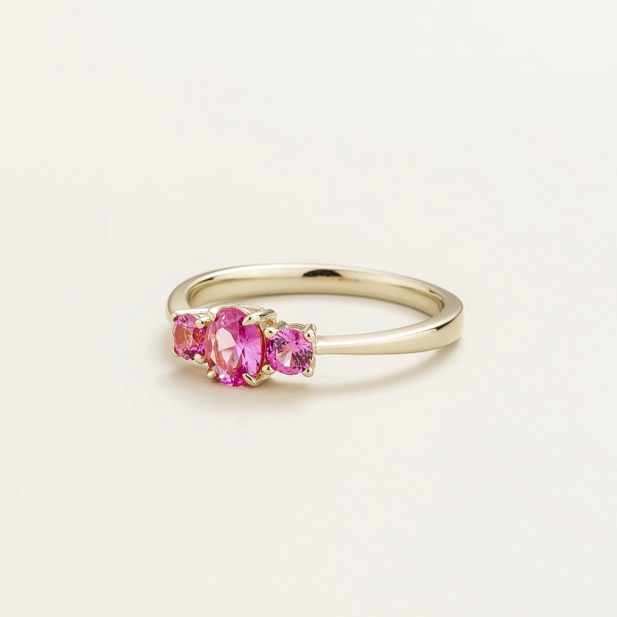 Boble Pink Sapphire Oval Three-Stone Ring in White Gold