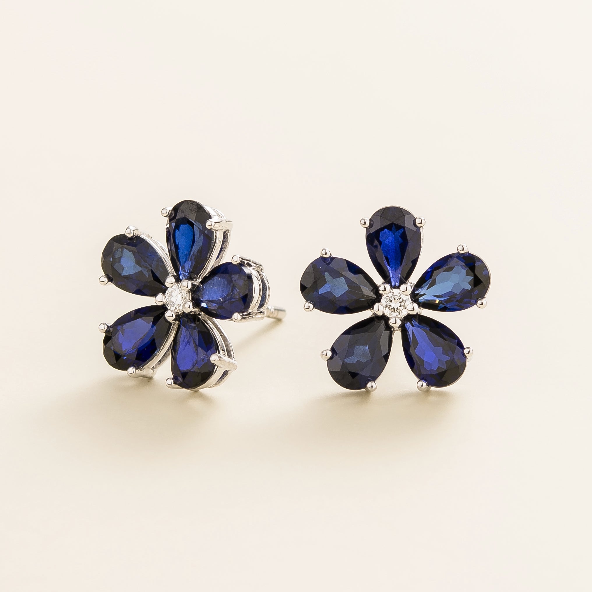 Florea White Gold Earrings Blue Sapphire and Diamond Best Online Jewellery London