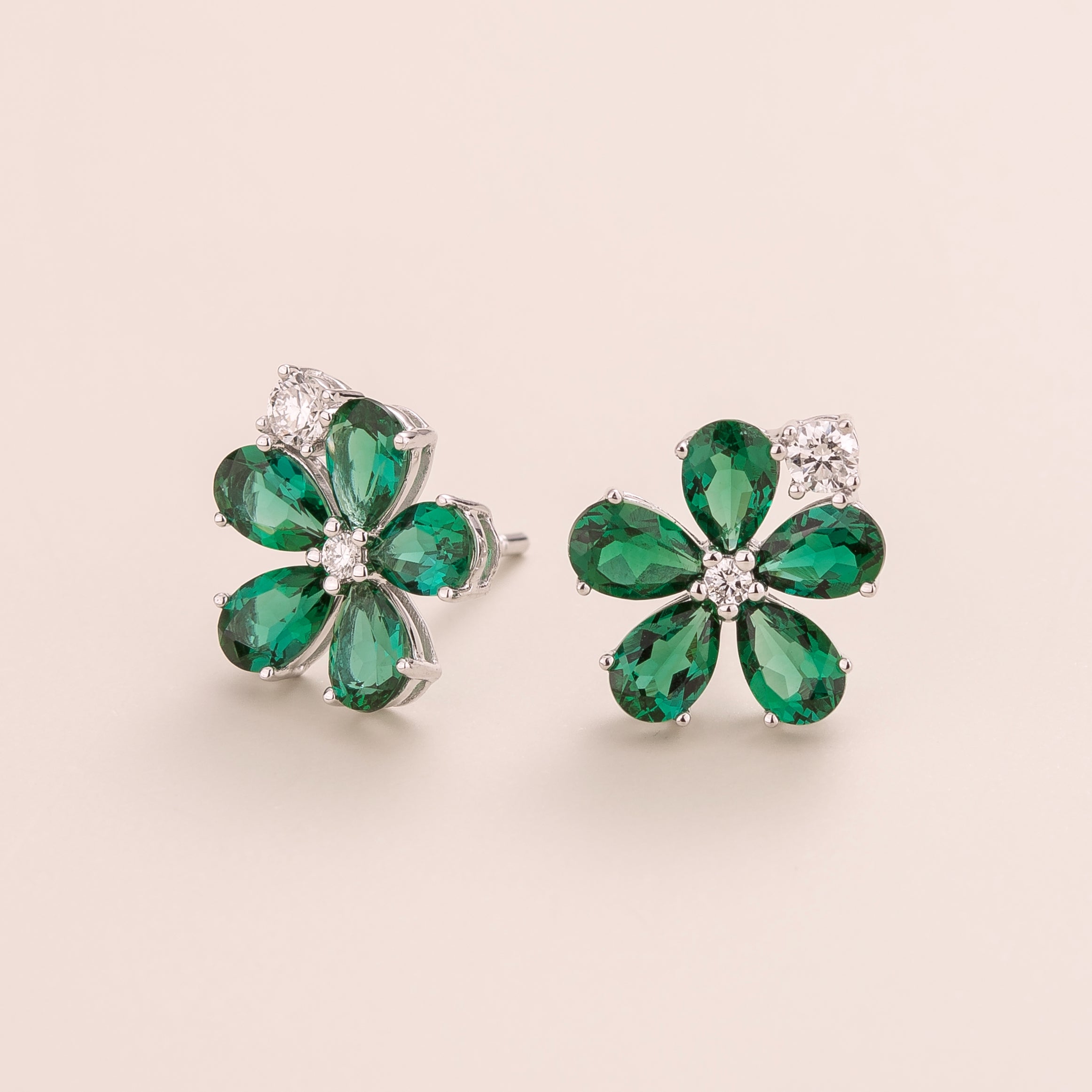 Florea White Gold Earrings Emerald and DiamondBest London Jewellery Store
