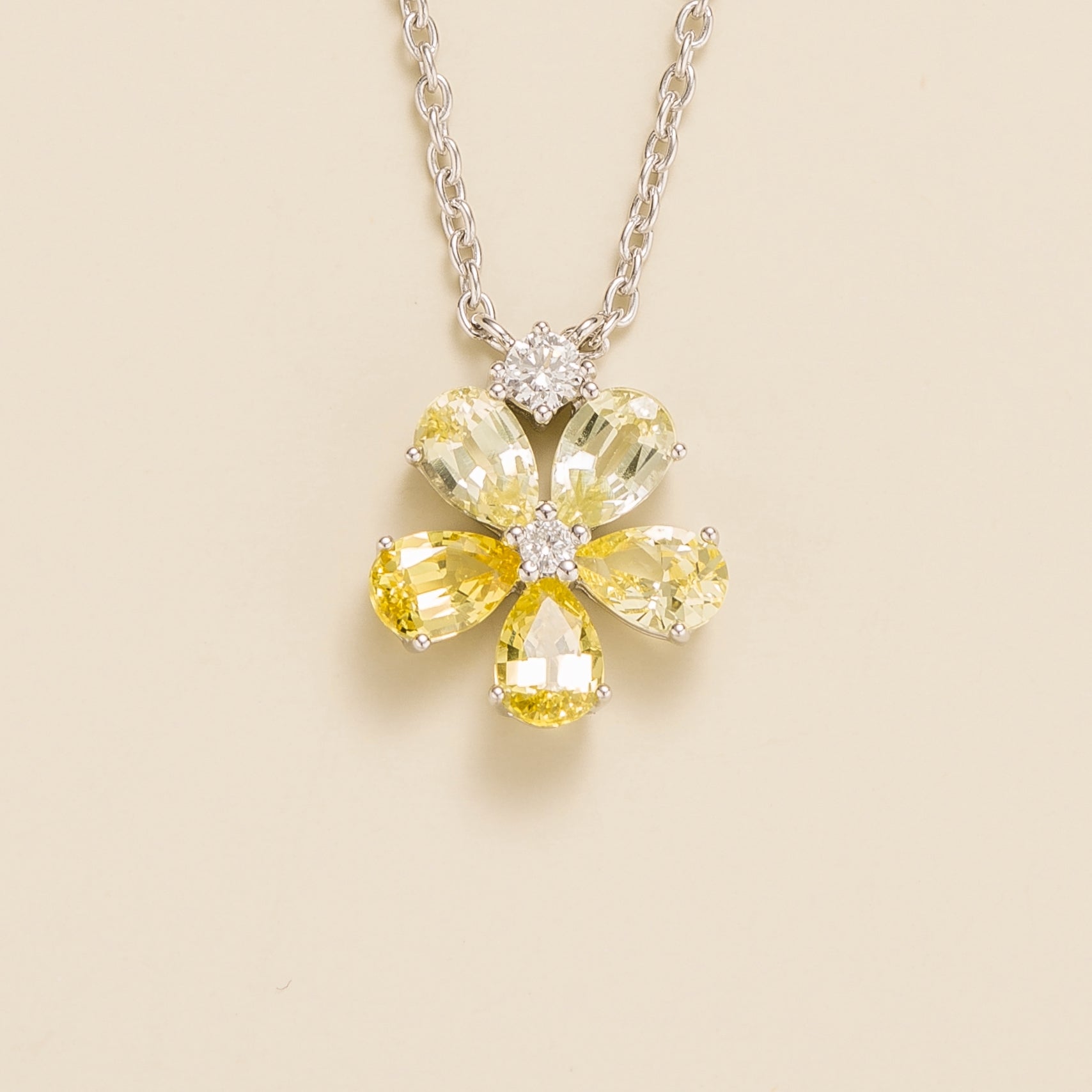 Florea White Gold Necklace Yellow Sapphire and Diamond Best London Jewellery Store UK