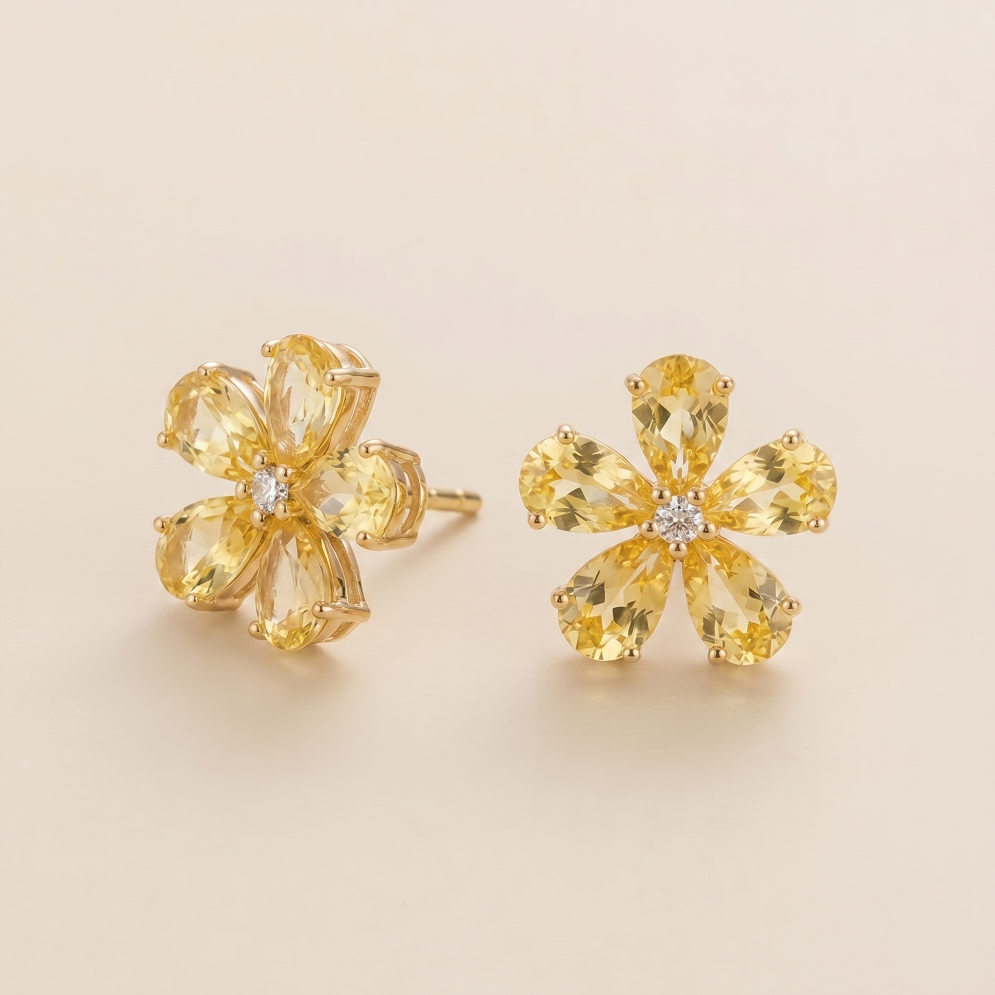 Florea Yellow Sapphire & Diamond Flower Stud Earrings in Gold