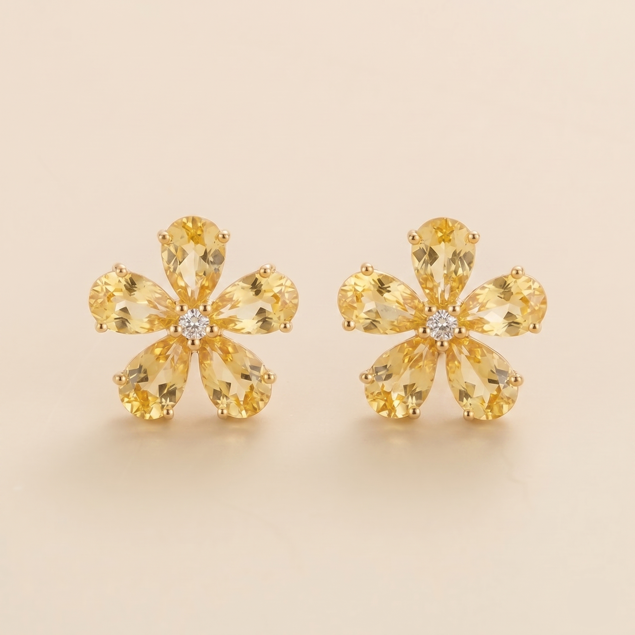 Florea Yellow Sapphire & Diamond Flower Stud Earrings in Gold