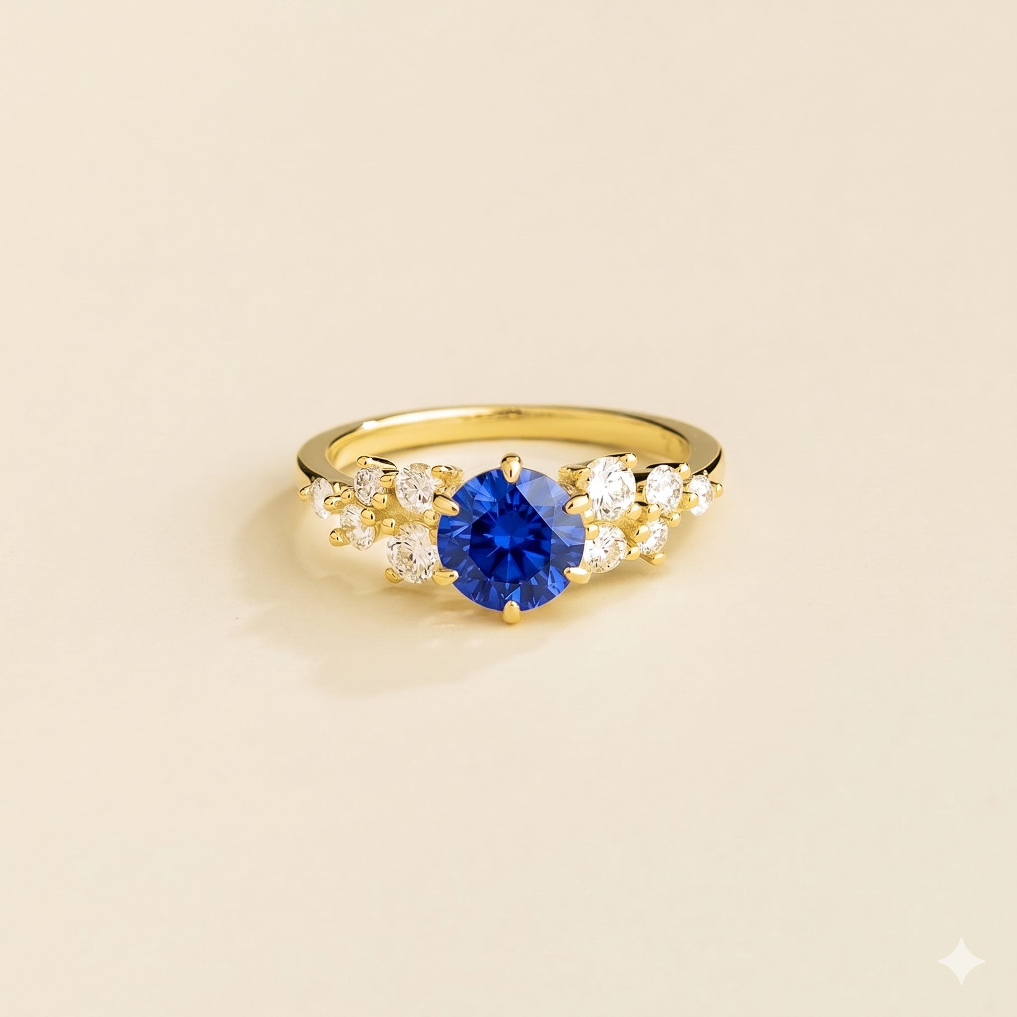 Floret Blue Sapphire Round & Diamond Cluster Ring in Gold