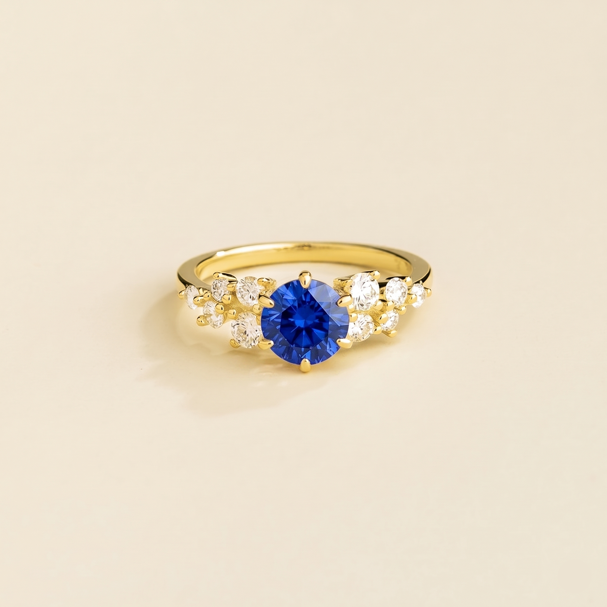 Floret Blue Sapphire Round & Diamond Cluster Ring in Gold