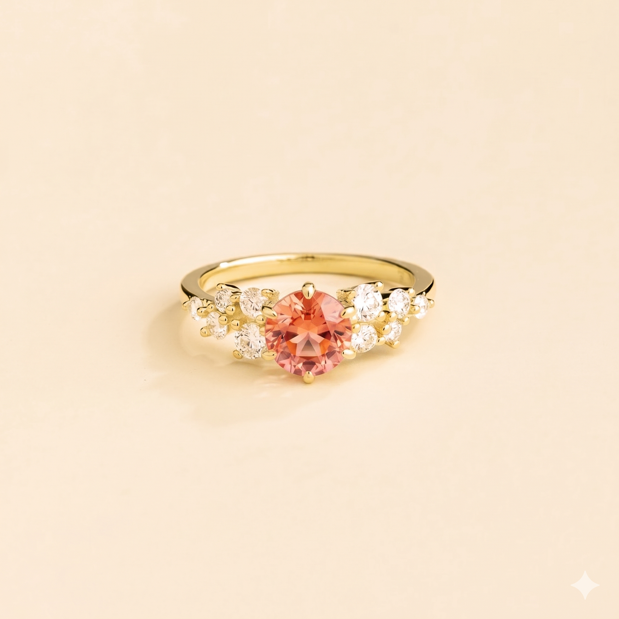 Floret Padparadscha Sapphire Round & Diamond Cluster Ring in Gold