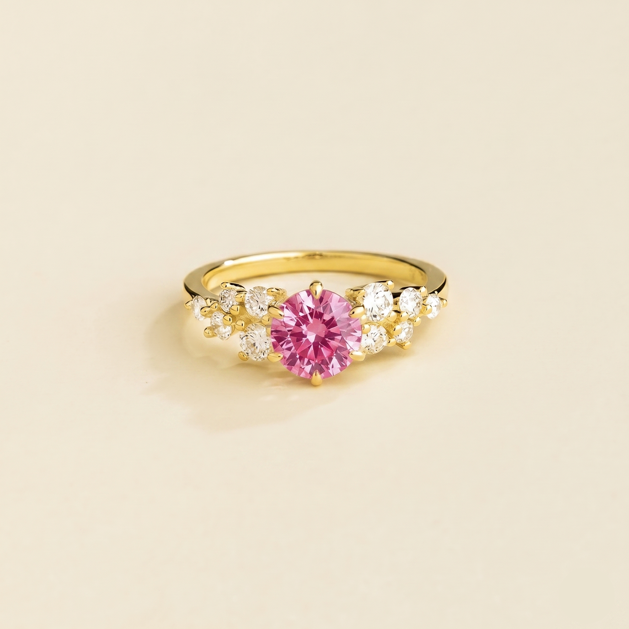 Floret Pink Sapphire Round & Diamond Cluster Ring in Gold