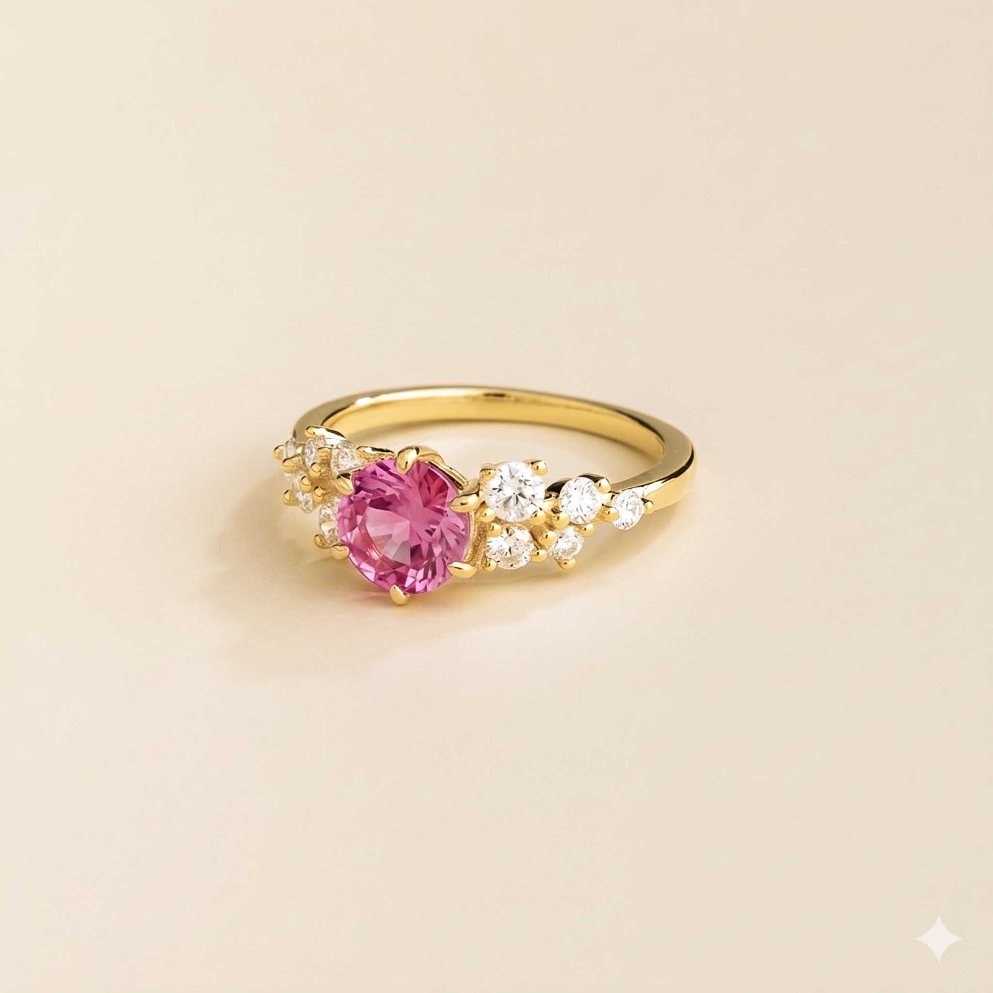 Floret Pink Sapphire Round & Diamond Cluster Ring in Gold
