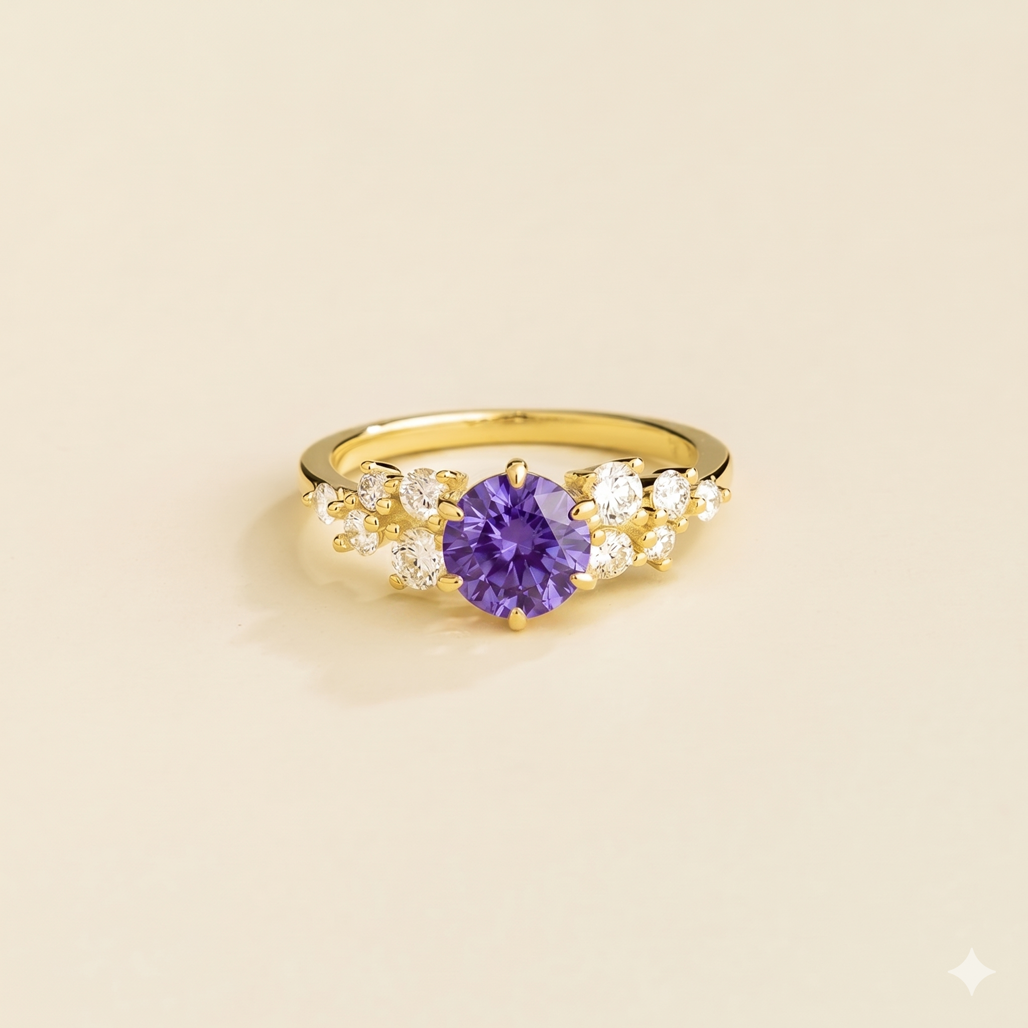 Floret Purple Sapphire Round & Diamond Cluster Ring in Gold