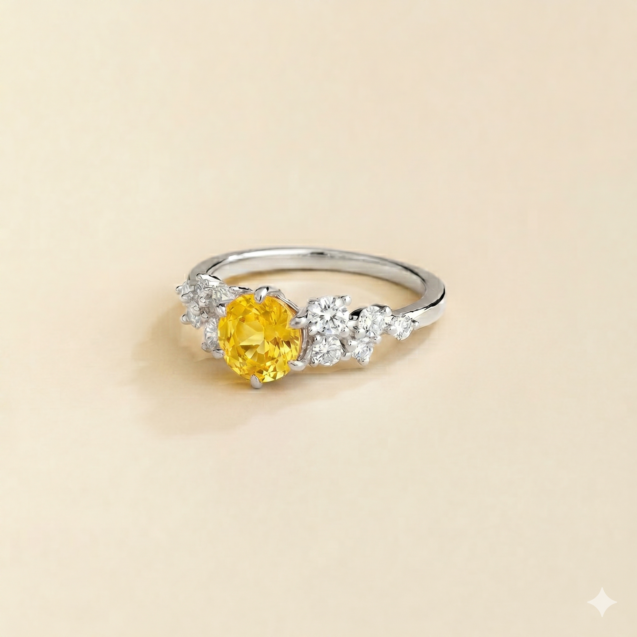 Floret Yellow Sapphire Round & Diamond Cluster Ring in White Gold