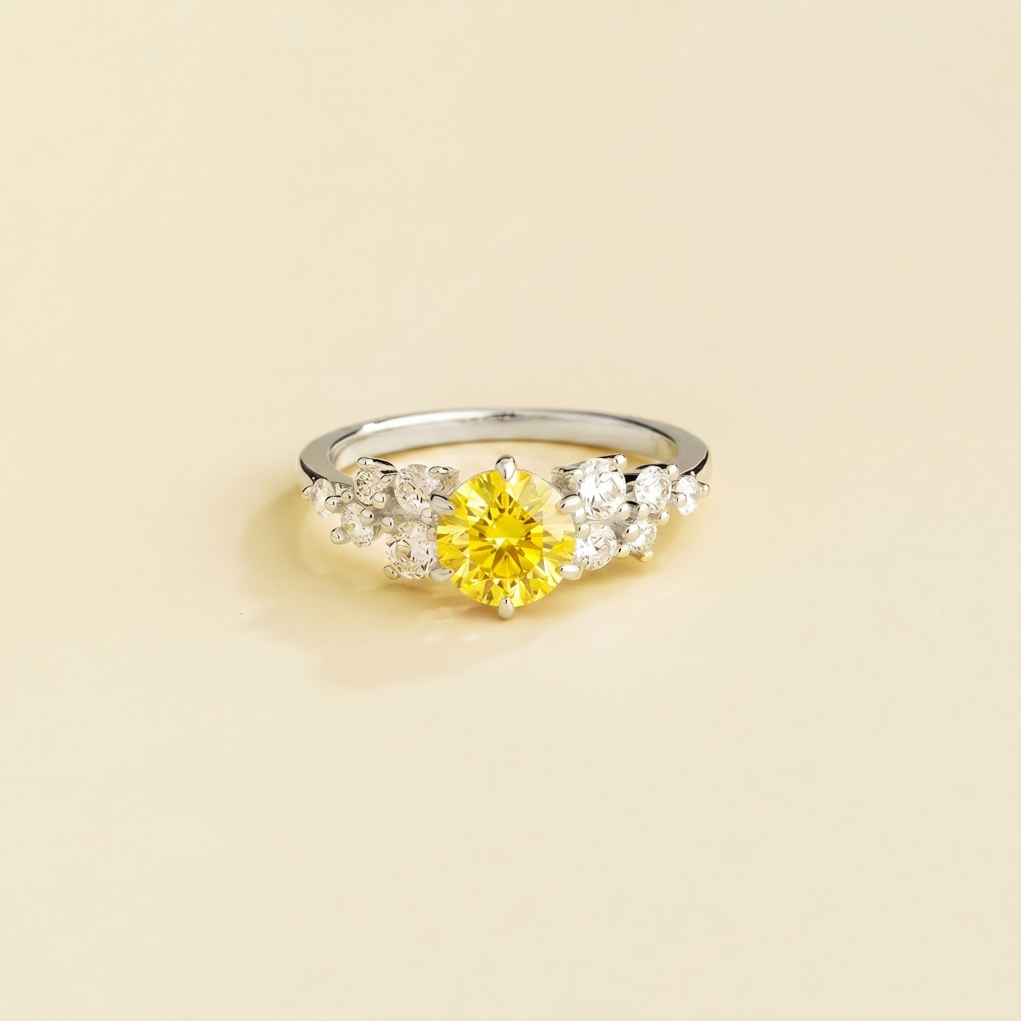 Floret Yellow Sapphire Round & Diamond Cluster Ring in White Gold