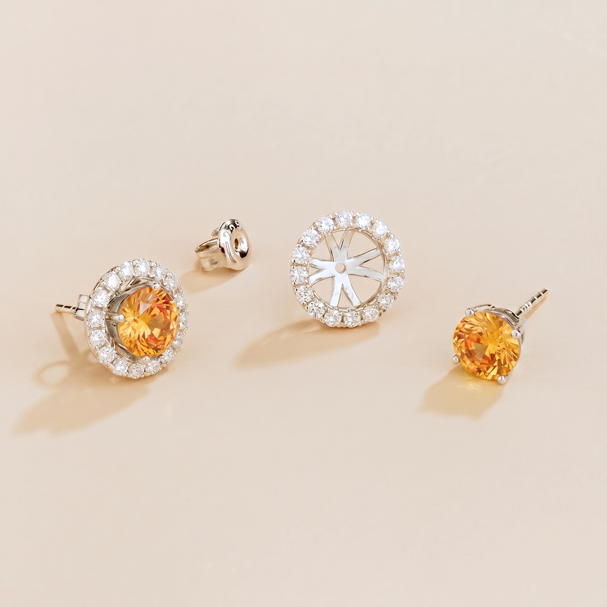 Floret Yellow Sapphire Round & Diamond Halo Stud Earrings in White Gold