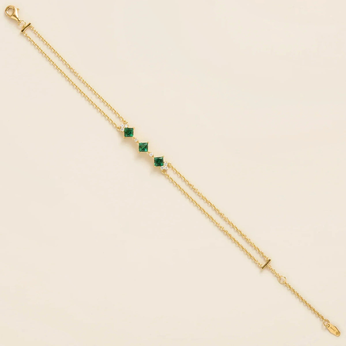 Princess-Cut Emerald & Diamond Station Bracelet in Gold – alternate angle