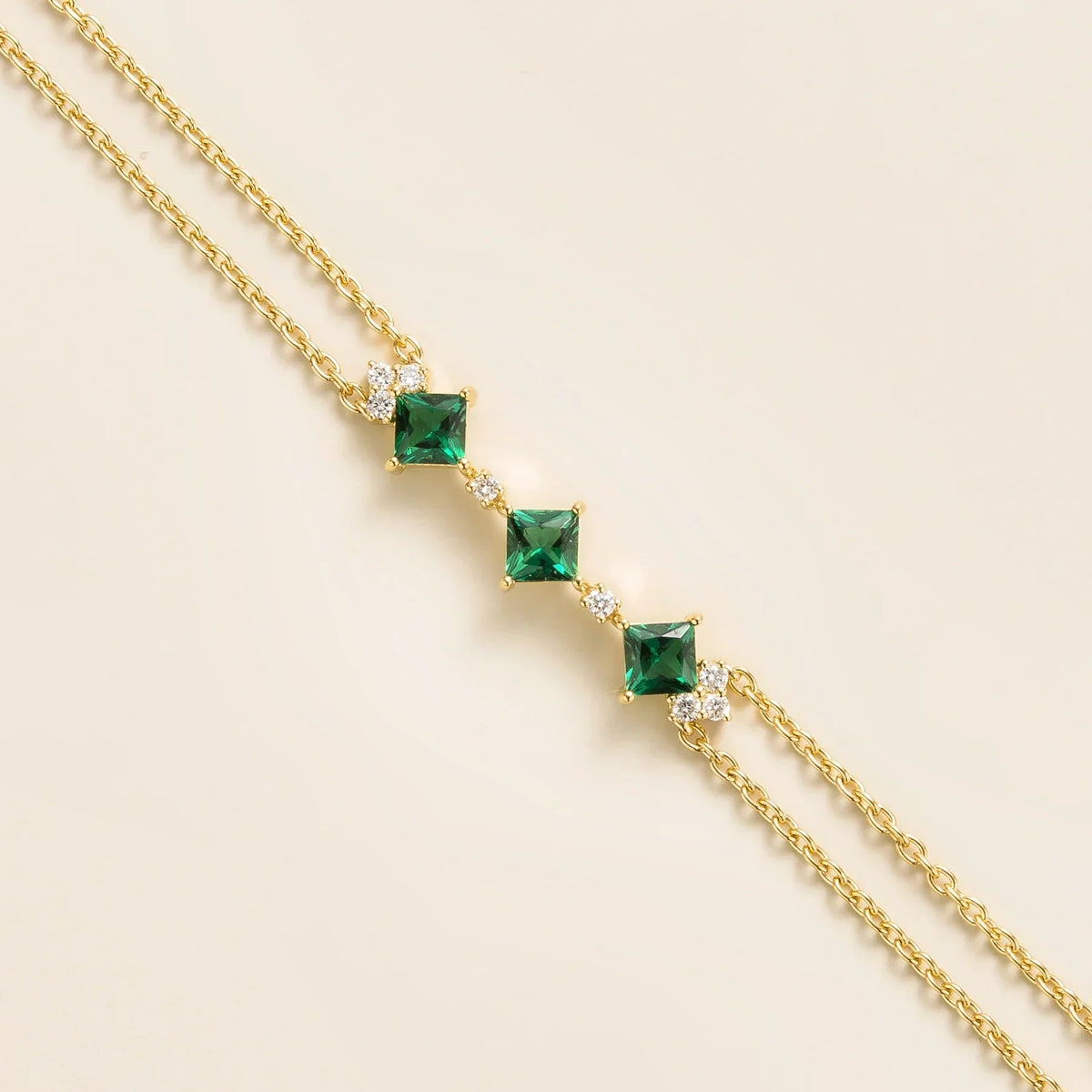 Princess-Cut Emerald & Diamond Station Bracelet in Gold – side view