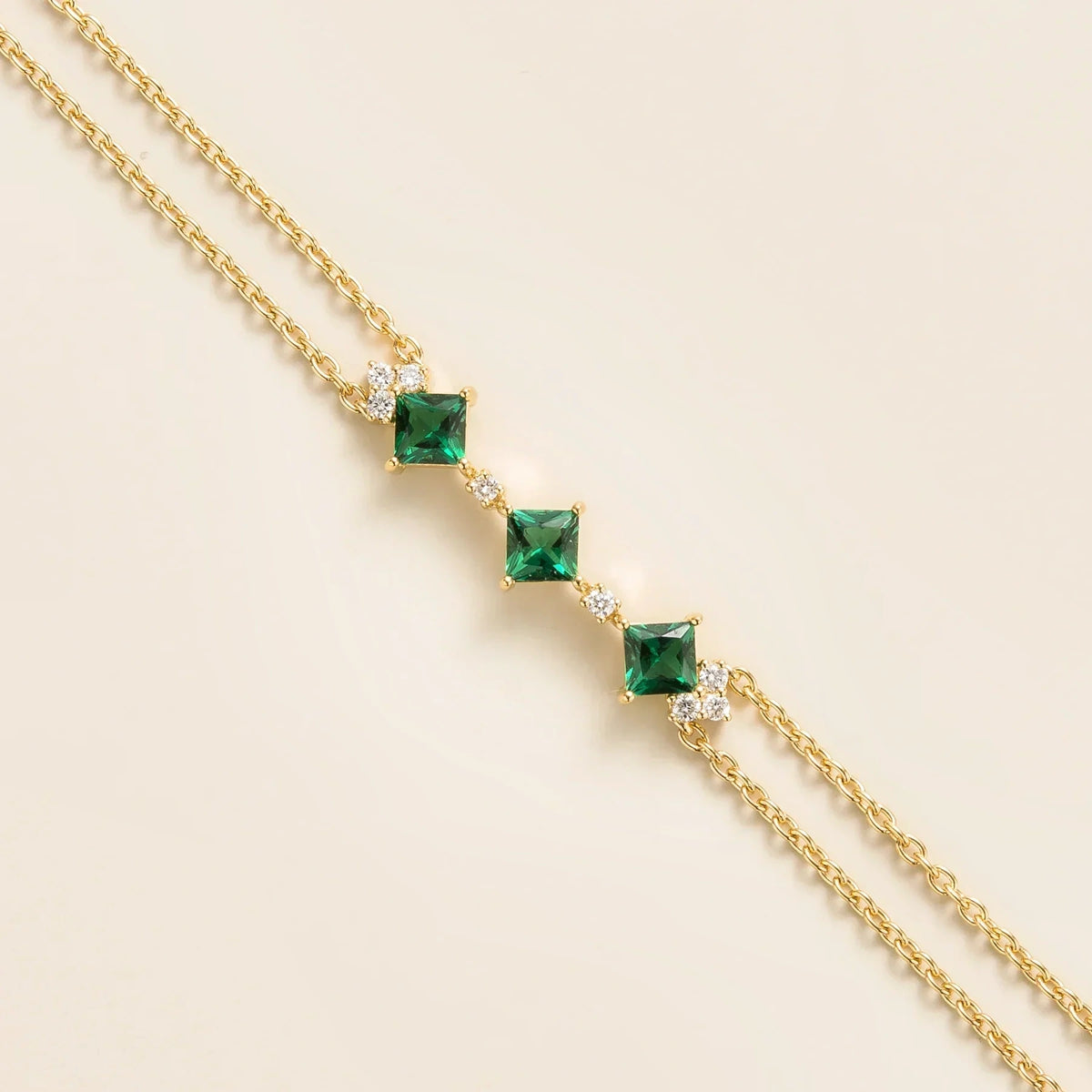 Princess-Cut Emerald & Diamond Station Bracelet in Gold