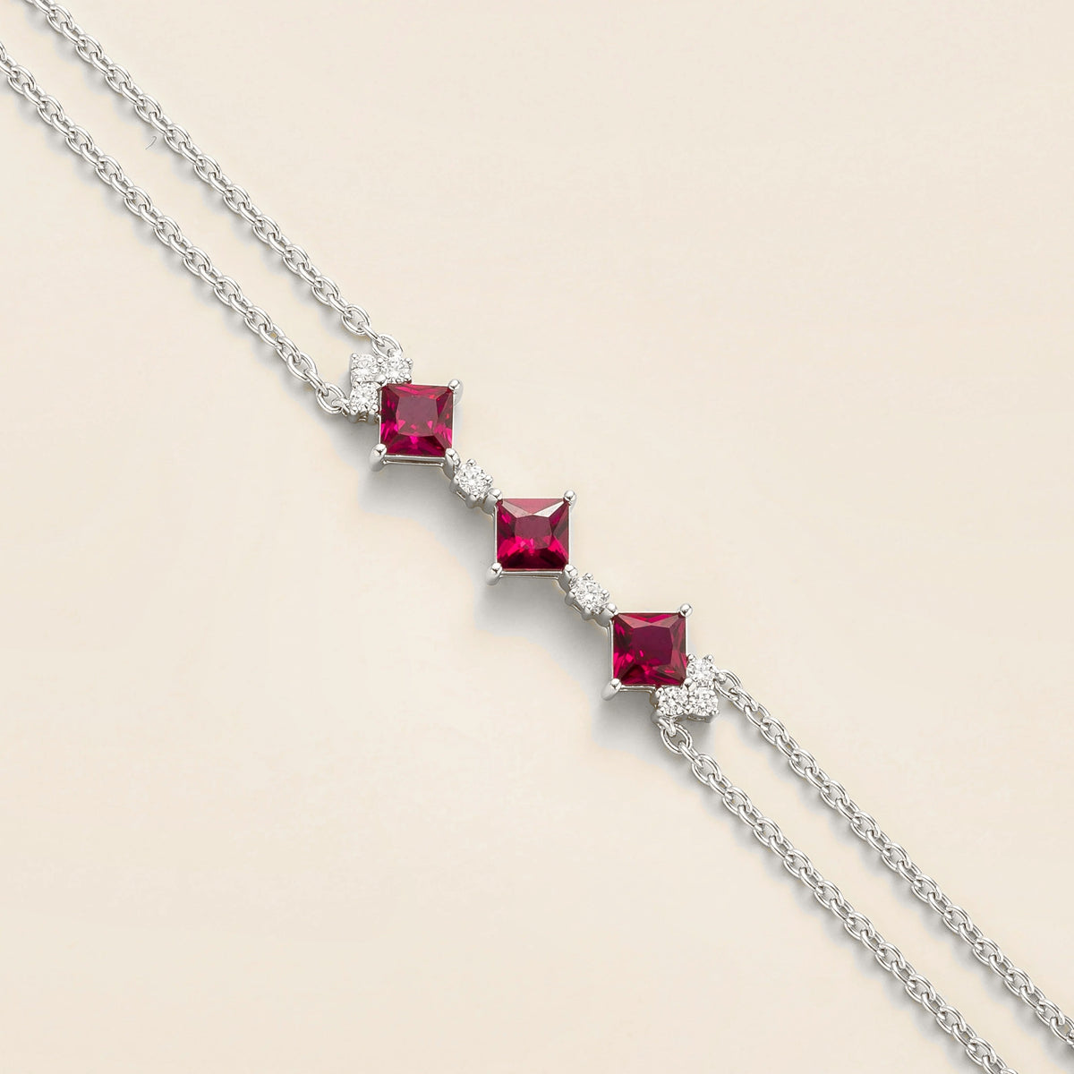 Princess-Cut Ruby & Diamond Station Bracelet in White Gold
