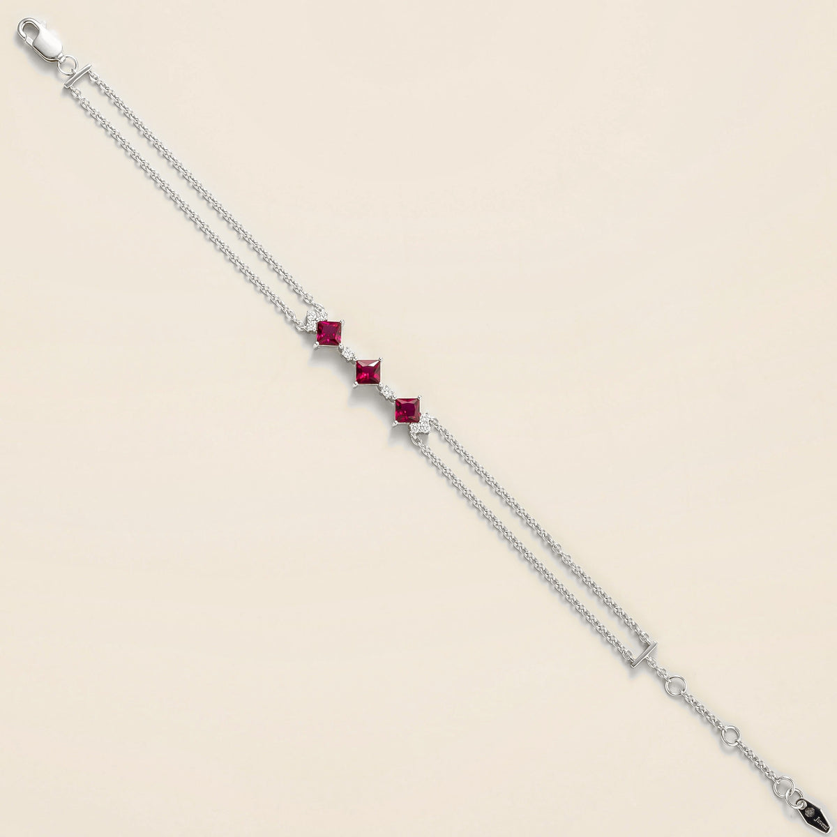 Princess-Cut Ruby & Diamond Station Bracelet in White Gold – front view