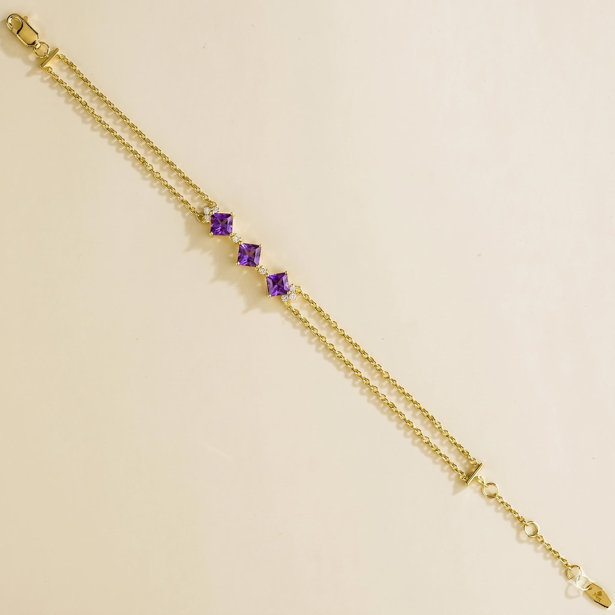 Forma Purple Sapphire Princess Cut & Diamond Station Bracelet in Gold