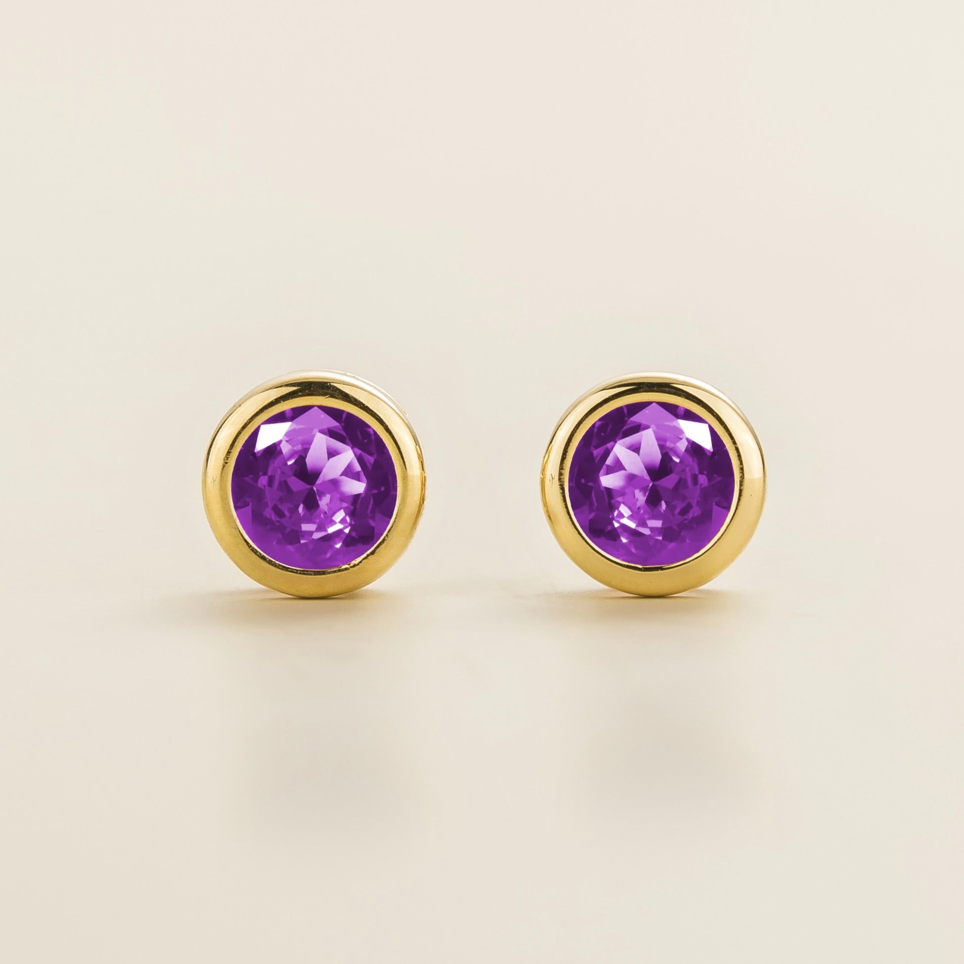 Margo Purple Sapphire Round Bazel Set Gold Earrings