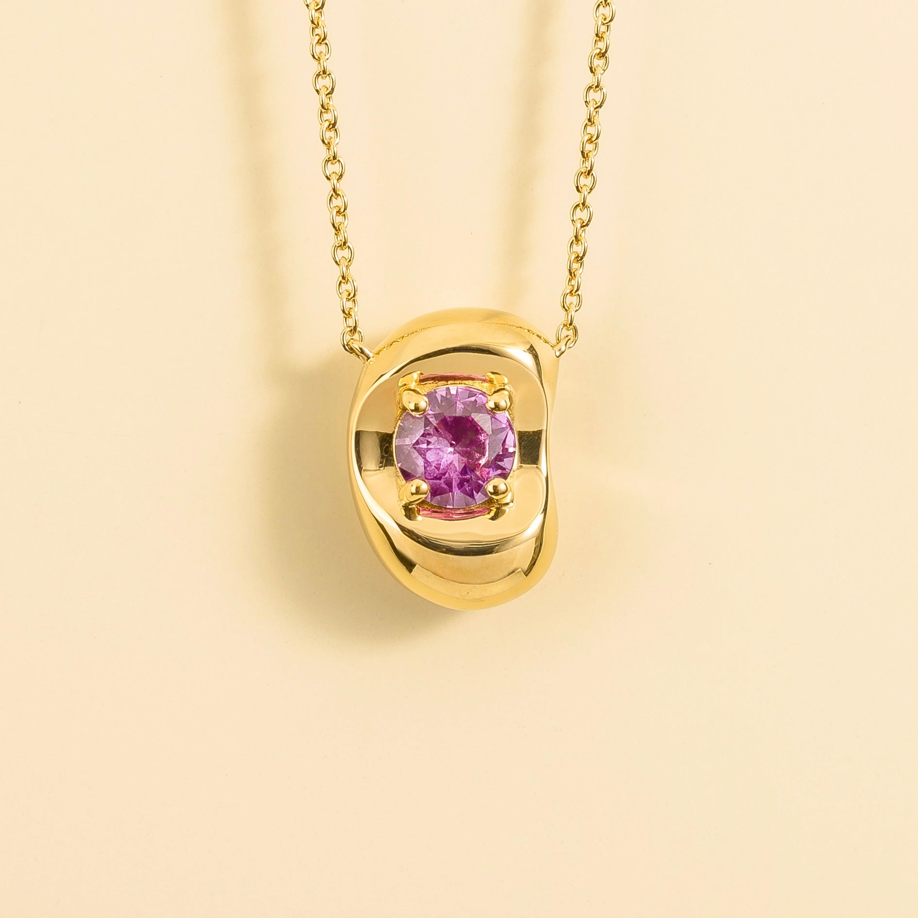 Fava Round Pink Sapphire Oval Pendant Necklace in Gold